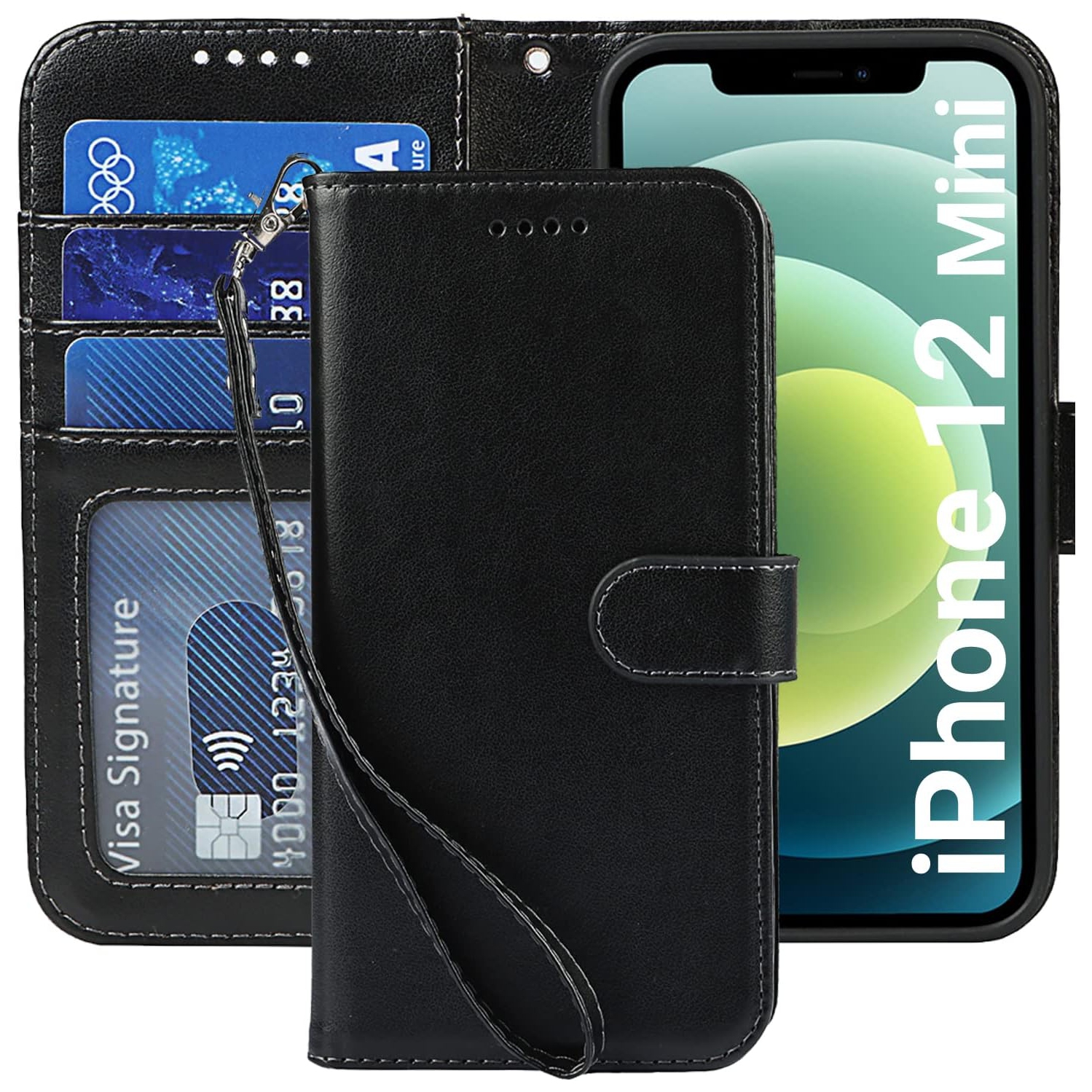 iPhone 12 Mini Wallet Case,Premium Leather Card Holder Card Slot Magnetic Closure Flip Kickstand Women Wallet