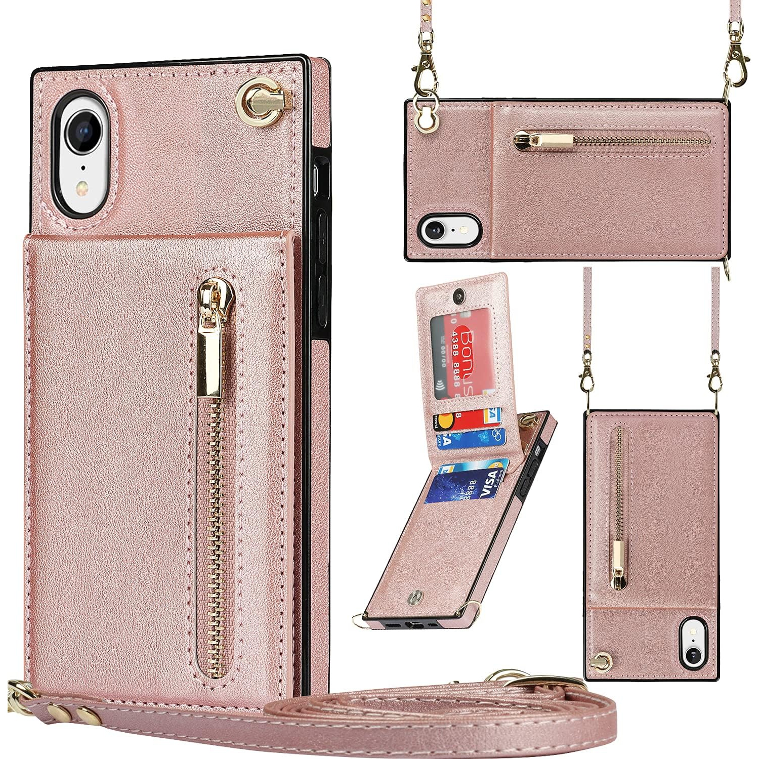 Crossbody Phone Case for iPhone XR Case with Card Holder for Women,iPhone XR Case Wallet with Strap Lanyard