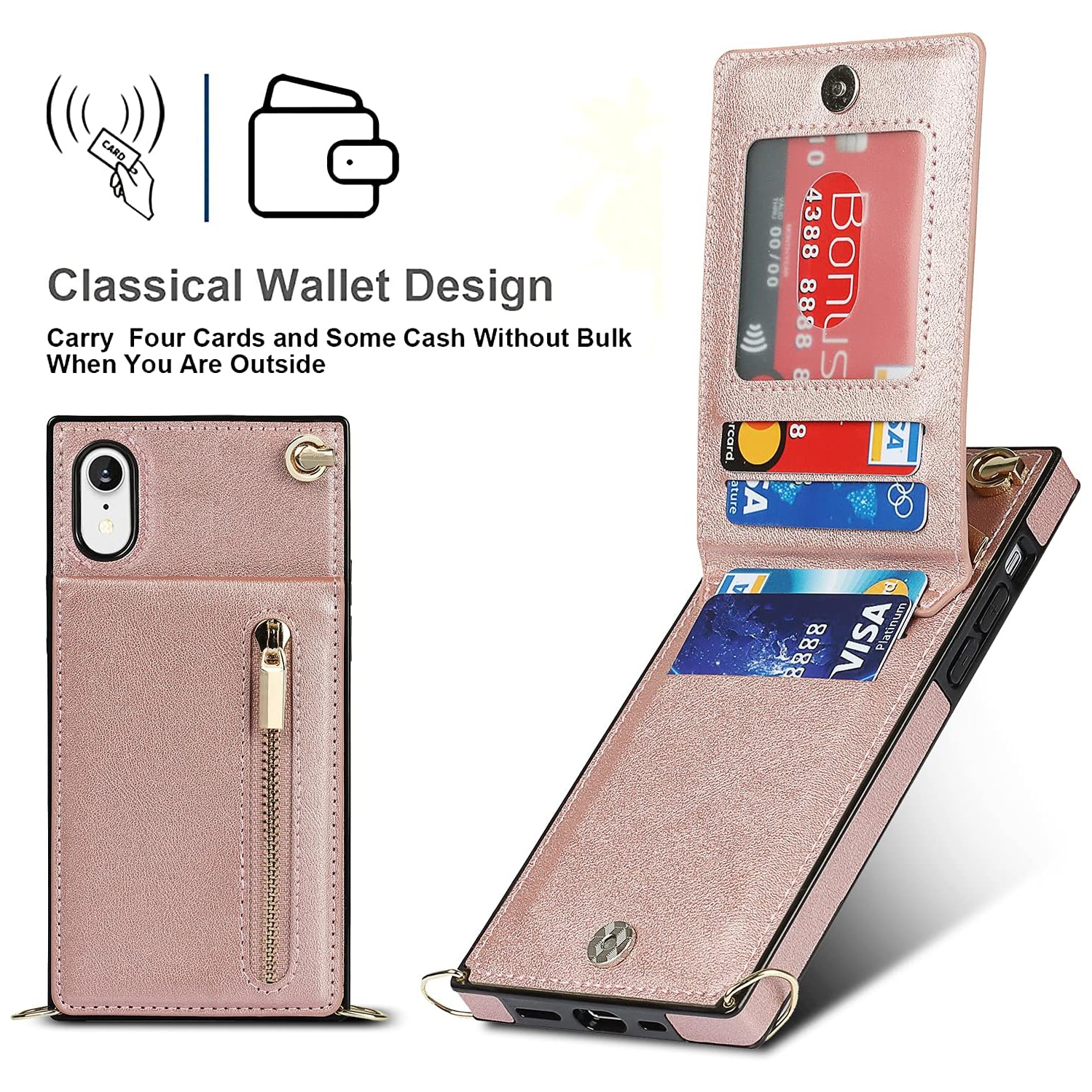 Crossbody Phone Case for iPhone XR Case with Card Holder for Women,iPhone XR Case Wallet with Strap Lanyard