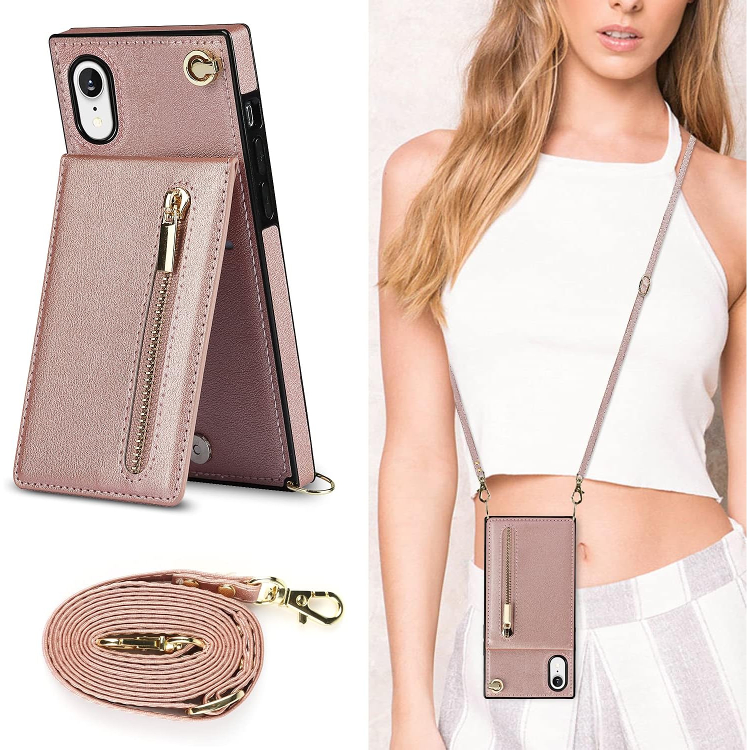 Crossbody Phone Case for iPhone XR Case with Card Holder for Women,iPhone XR Case Wallet with Strap Lanyard