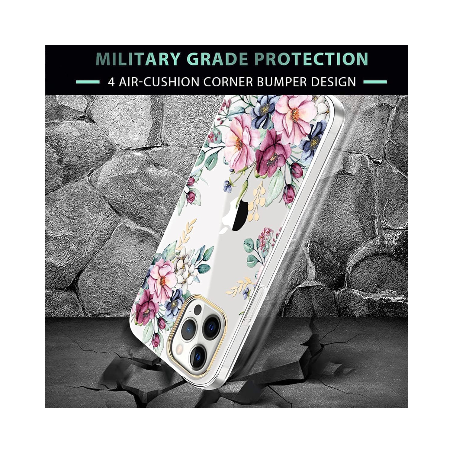 iPhone 11 Pro Case,iPhone 11 Pro Cute Case with Flowers,for Girly Women,Shockproof Clear Floral Pattern Hard