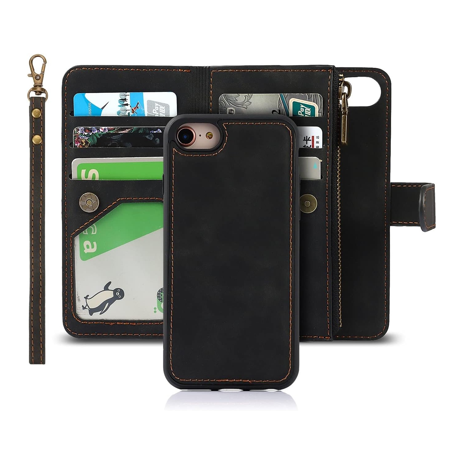 iPhone SE (2nd) 2020/6/6s/7/8 Wallet Case with Card Holder, 2 in 1 PU Leather Case with Magnetic Clasp
