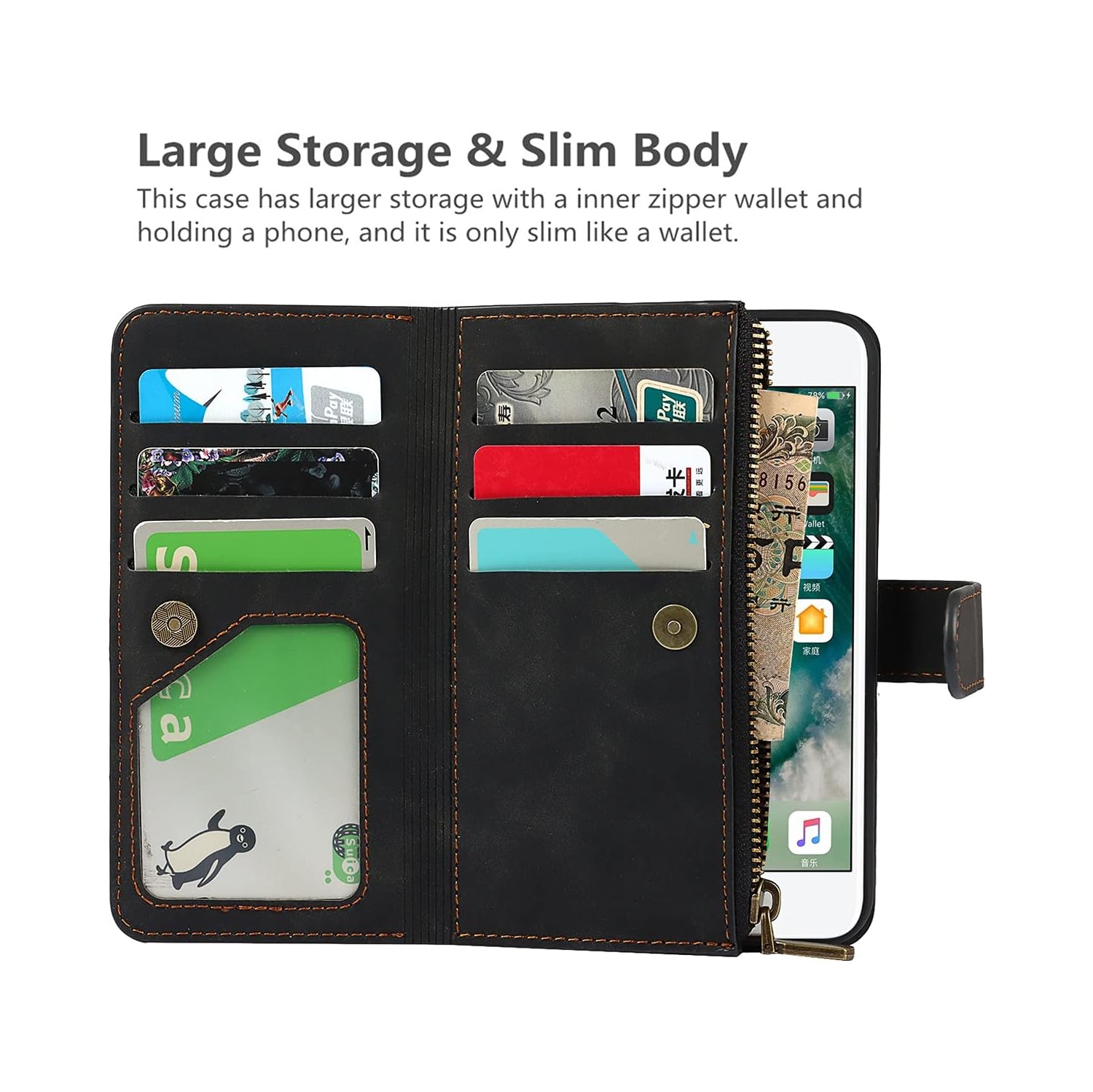 iPhone SE 2020/6/6s/7/8 Wallet Case with Card Holder, 2 in 1 PU Leather Case with Magnetic Clasp