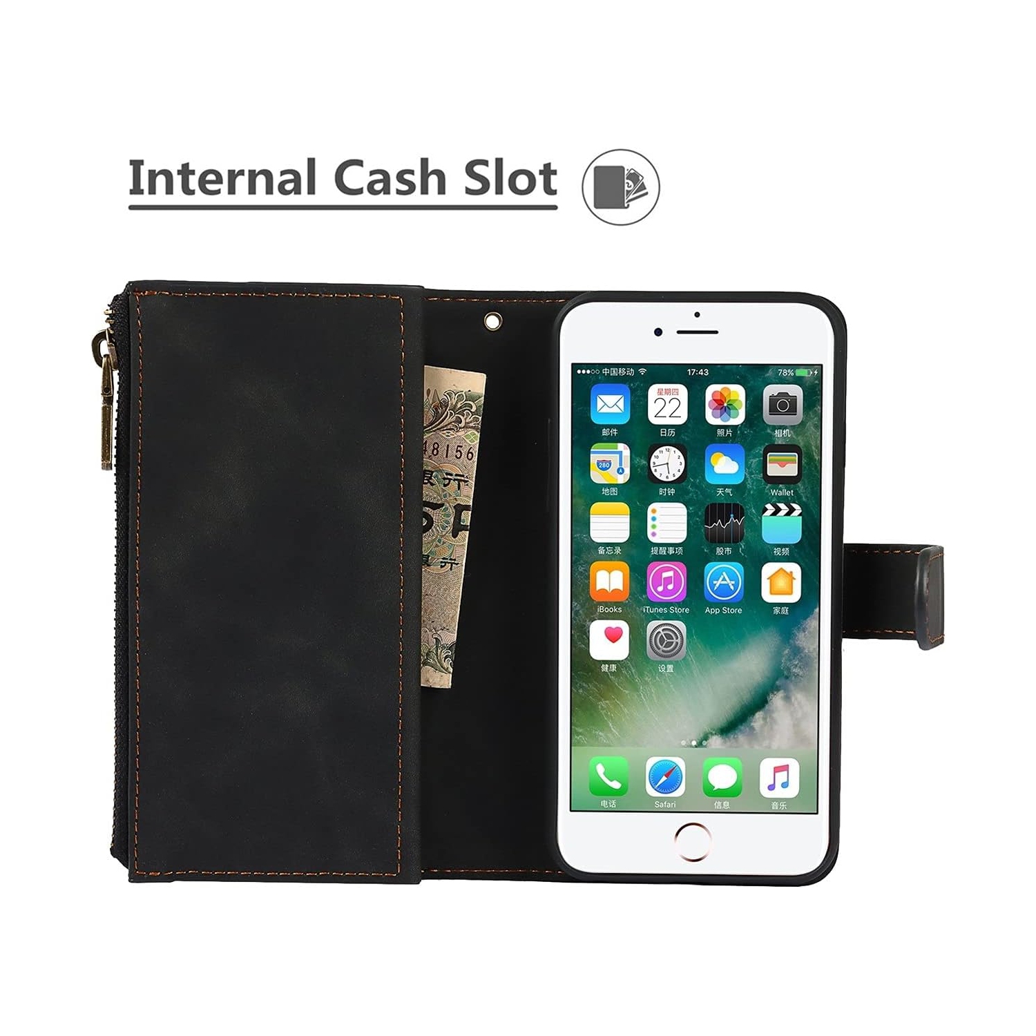 iPhone SE 2020/6/6s/7/8 Wallet Case with Card Holder, 2 in 1 PU Leather Case with Magnetic Clasp