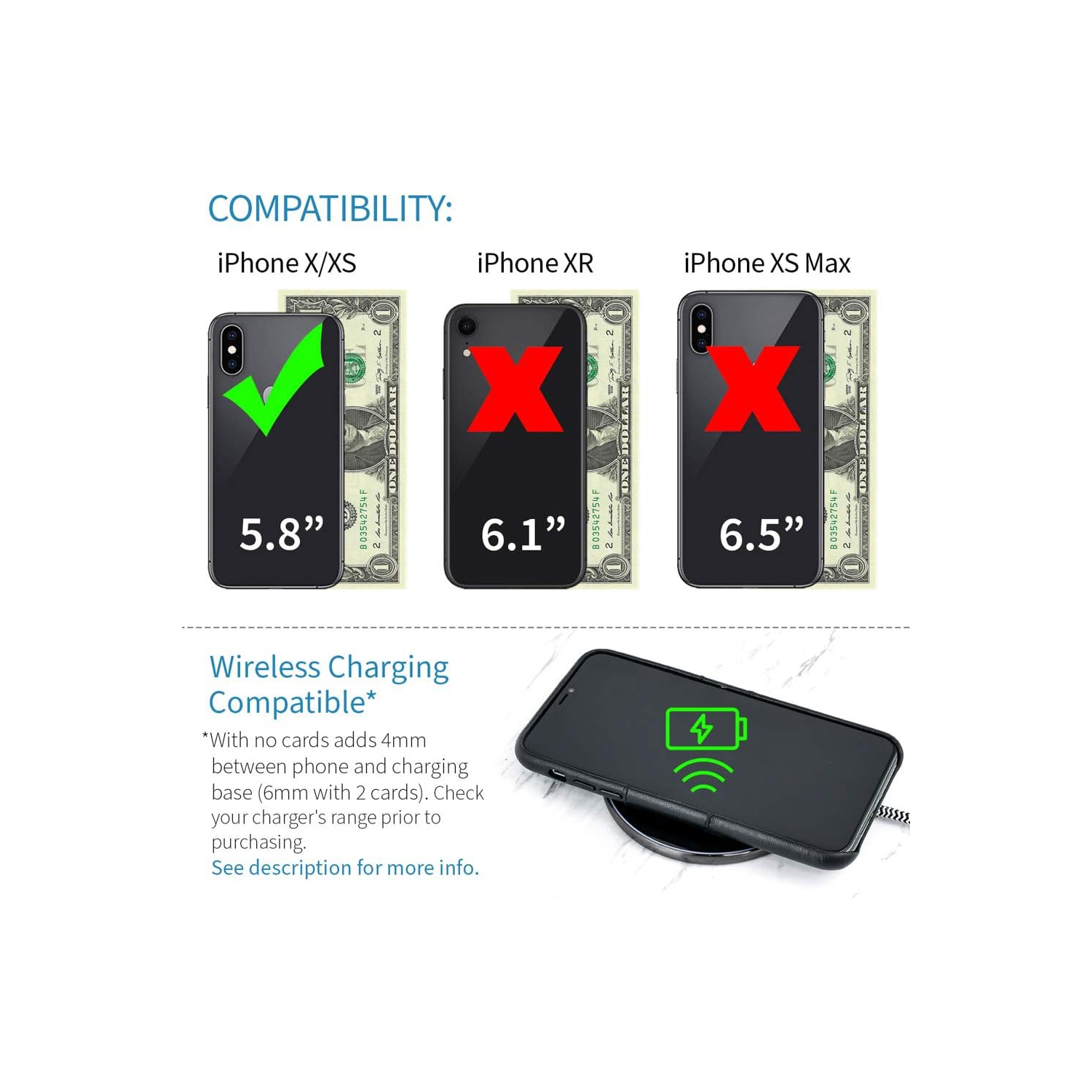 Étui portefeuille Exec pour iPhone X/XS : Porte-cartes en cuir synthétique Vintage mince avec 2 fentes pour cartes, simple