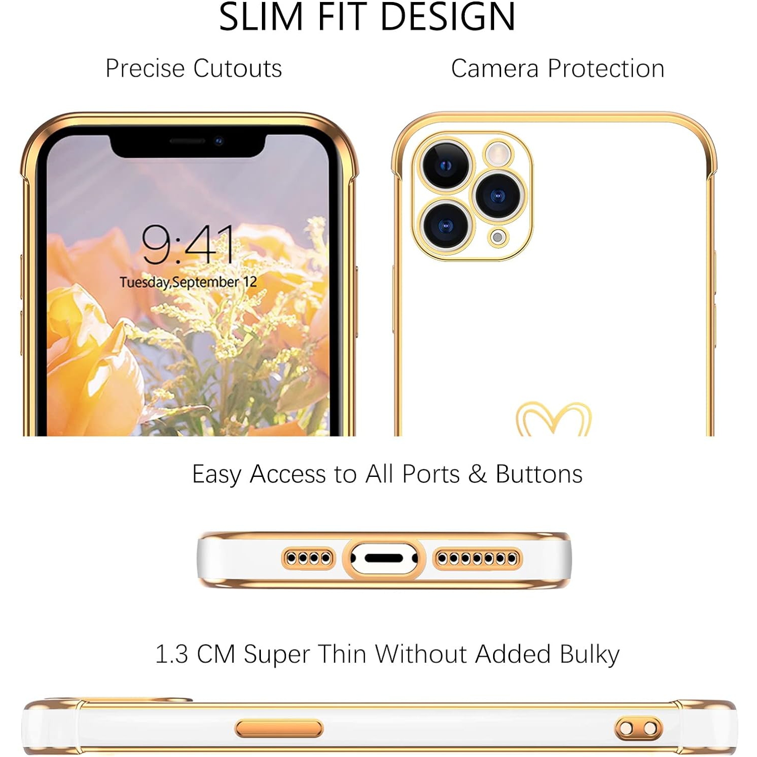 iPhone 11 Pro Max Case Cute Heart Pattern Soft TPU Plating Cover for Women Girls with Camera Protection & 4