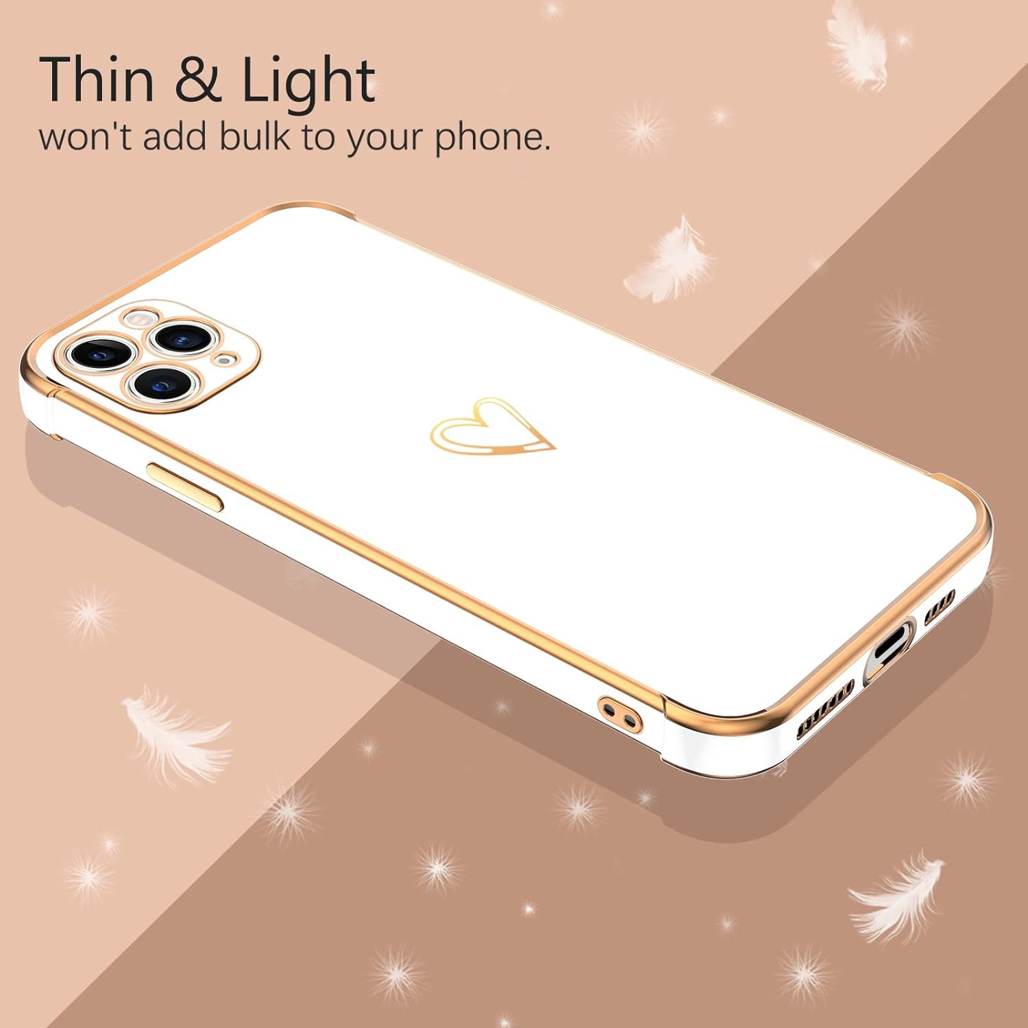 iPhone 11 Pro Max Case Cute Heart Pattern Soft TPU Plating Cover for Women Girls with Camera Protection & 4