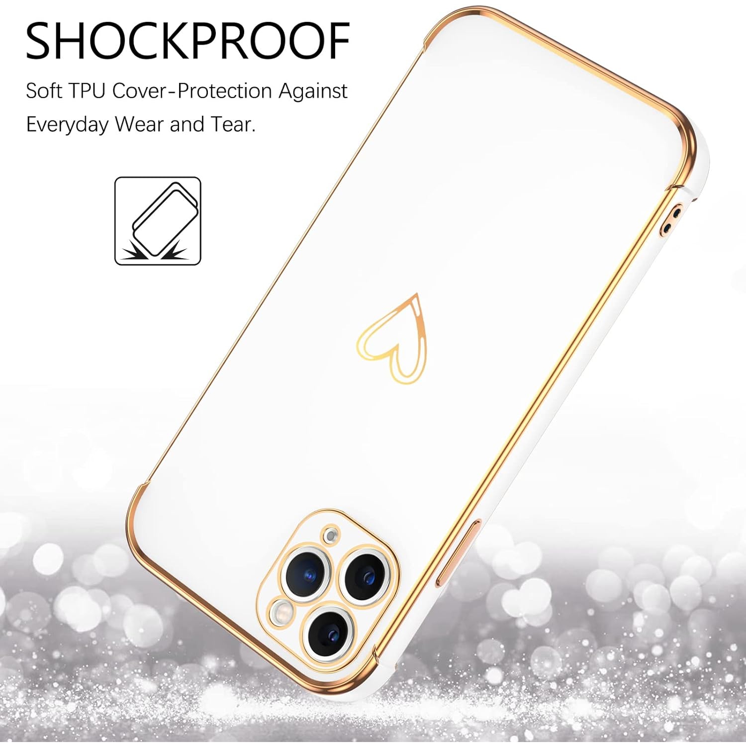 iPhone 11 Pro Max Case Cute Heart Pattern Soft TPU Plating Cover for Women Girls with Camera Protection & 4