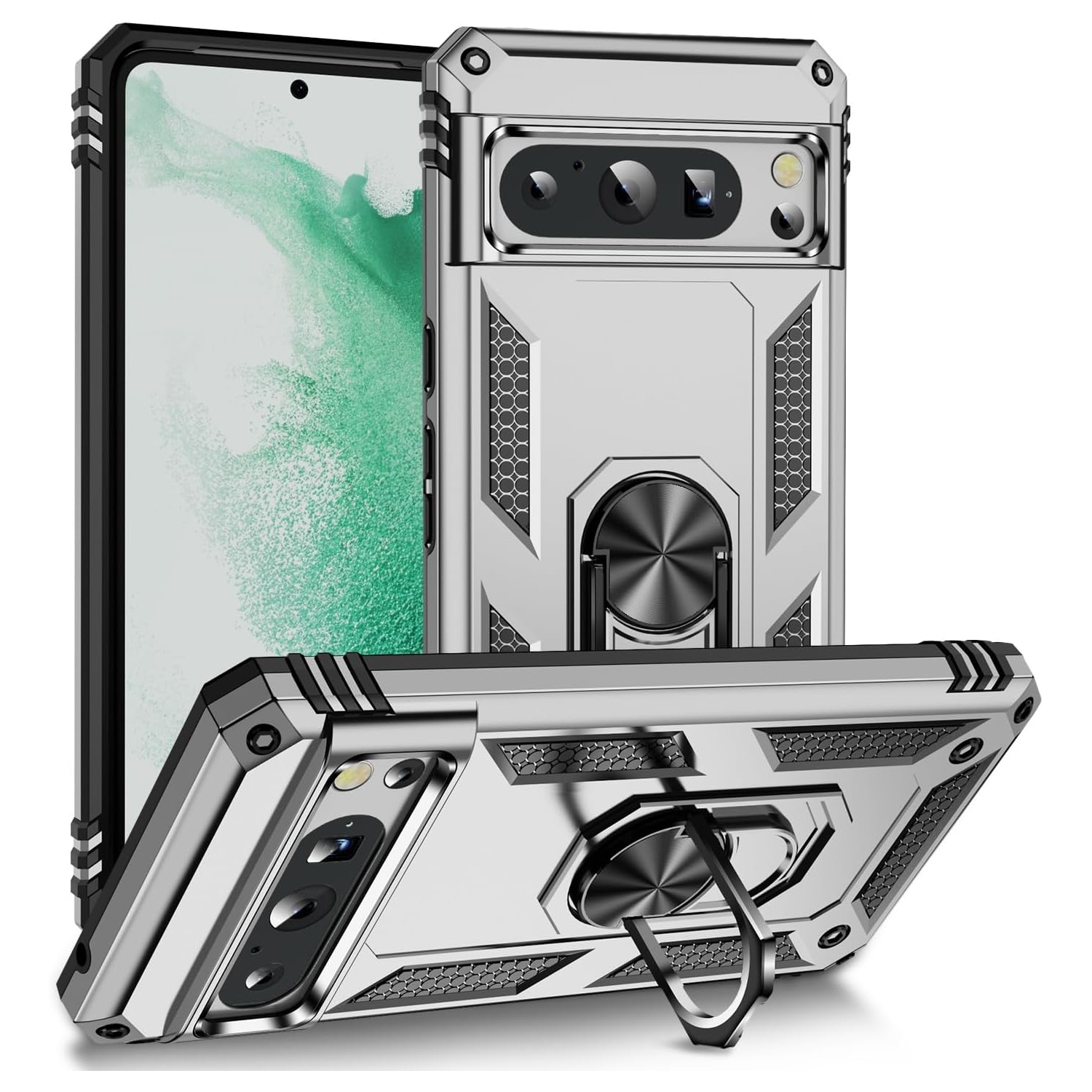 XCRS Dual-Layer Slim Design Armor Protection Cover, Built-in Magnetic Ring with Kickstand Case for Google Pixel 8 Pro 2023