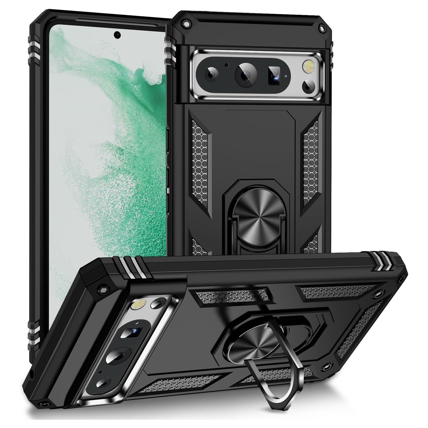 XCRS Dual-Layer Slim Design Armor Protection Cover, Built-in Magnetic Ring with Kickstand Case for Google Pixel 8 Pro 2023