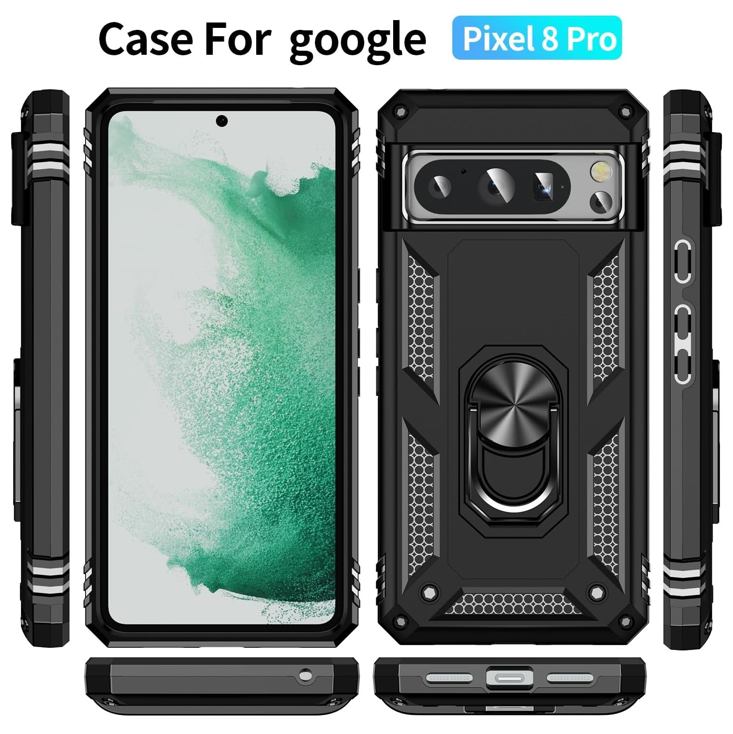 XCRS Dual-Layer Slim Design Armor Protection Cover, Built-in Magnetic Ring with Kickstand Case for Google Pixel 8 Pro 2023