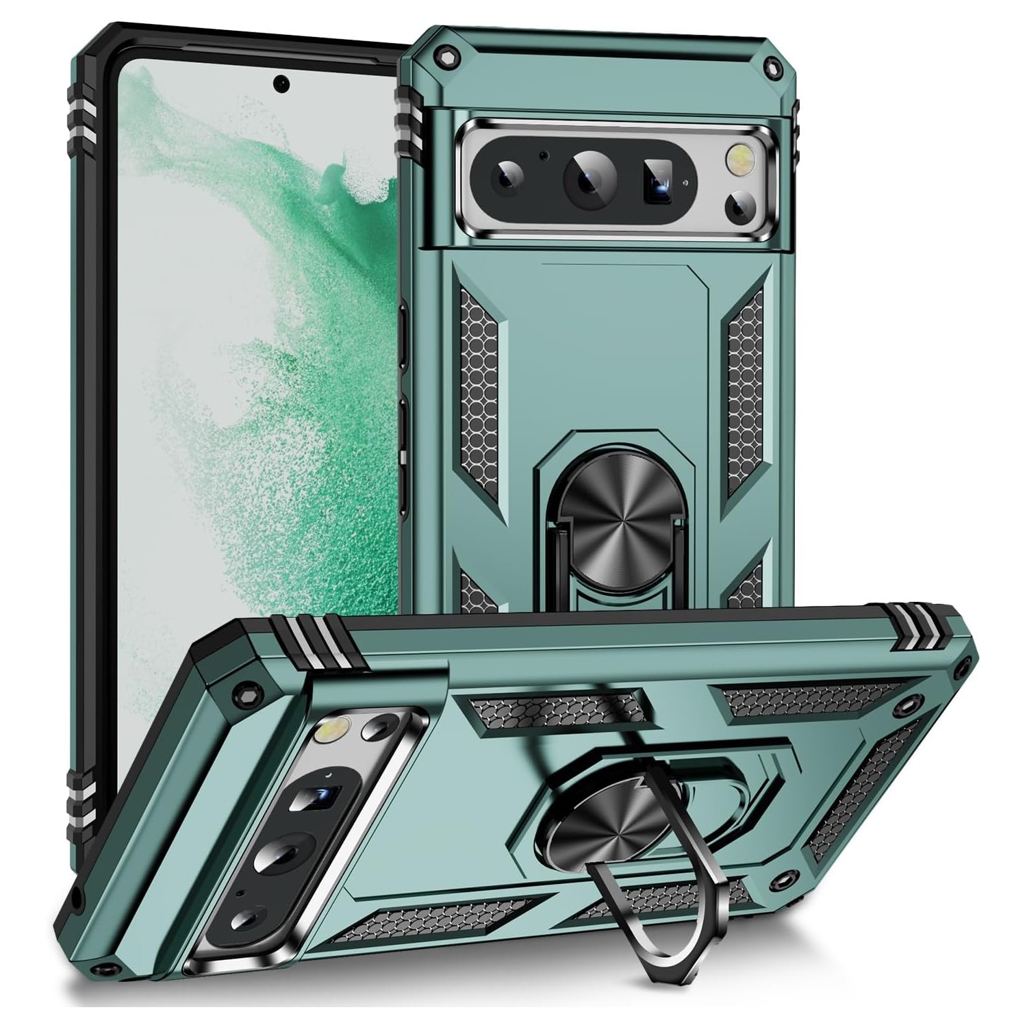 XCRS Dual-Layer Slim Design Armor Protection Cover, Built-in Magnetic Ring with Kickstand Case for Google Pixel 8 Pro 2023