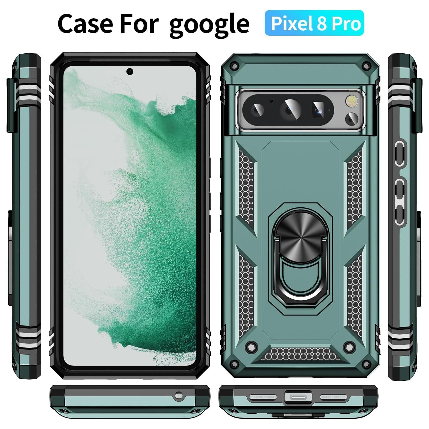 XCRS Dual-Layer Slim Design Armor Protection Cover, Built-in Magnetic Ring with Kickstand Case for Google Pixel 8 Pro 2023