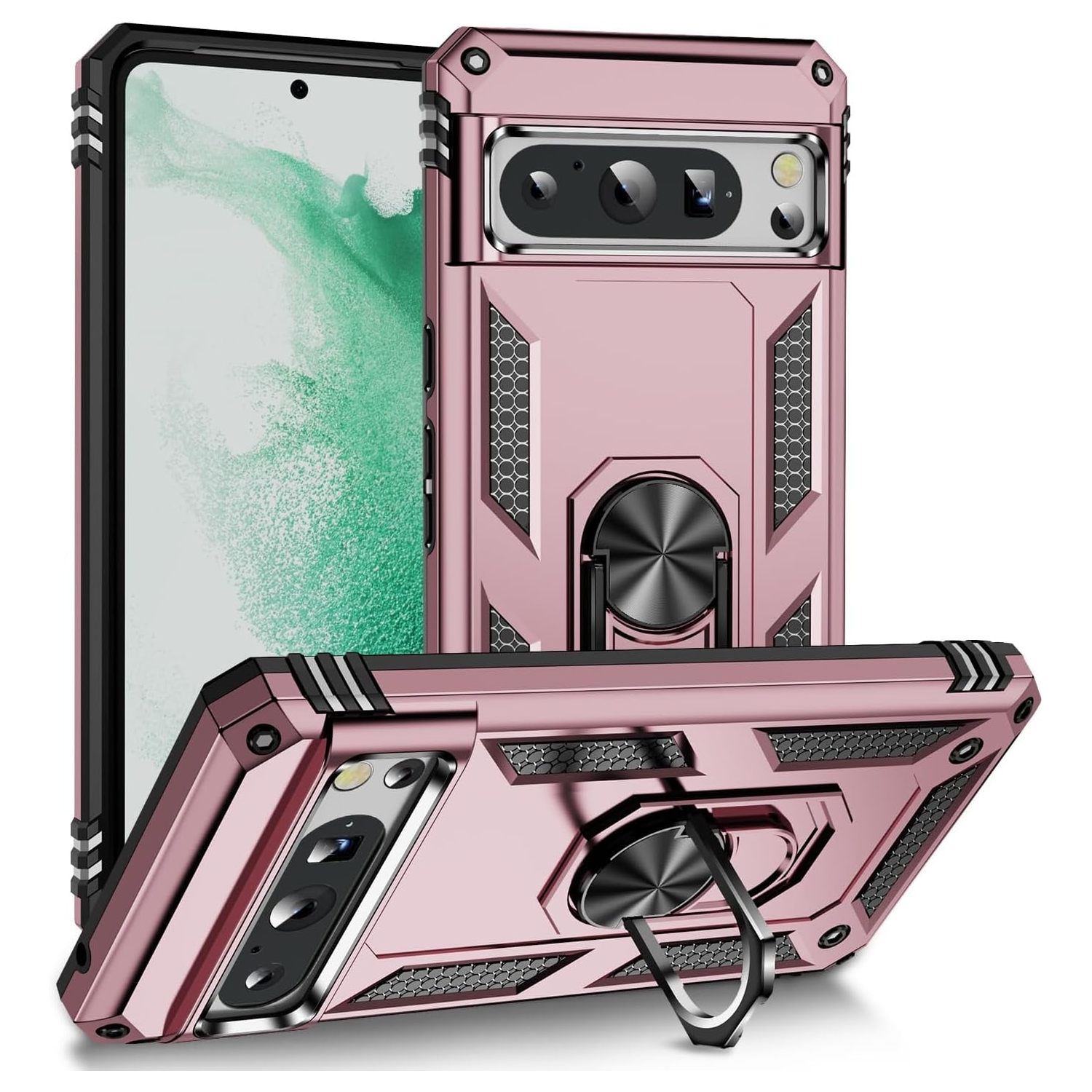 XCRS Dual-Layer Slim Design Armor Protection Cover, Built-in Magnetic Ring with Kickstand Case for Google Pixel 8 Pro 2023