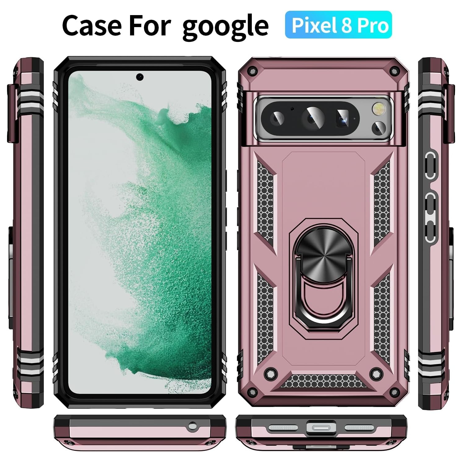 XCRS Dual-Layer Slim Design Armor Protection Cover, Built-in Magnetic Ring with Kickstand Case for Google Pixel 8 Pro 2023