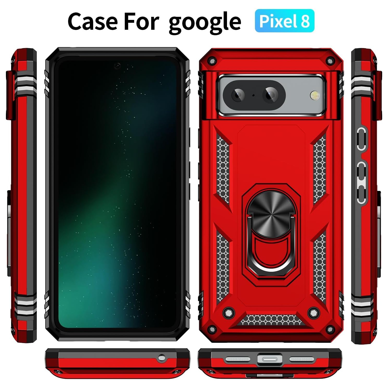 XCRS Dual-Layer Slim Design Armor Protection Cover, Built-in Magnetic Ring with Kickstand Case for Google Pixel 8 2023