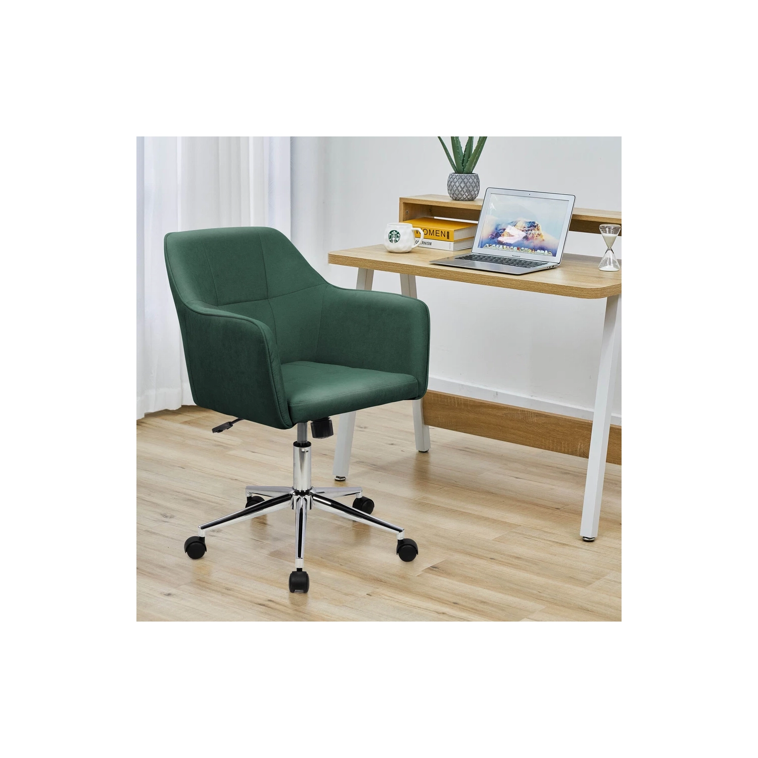 LUXWIN Green Fabric Upholstered Button Tufted Office Chair