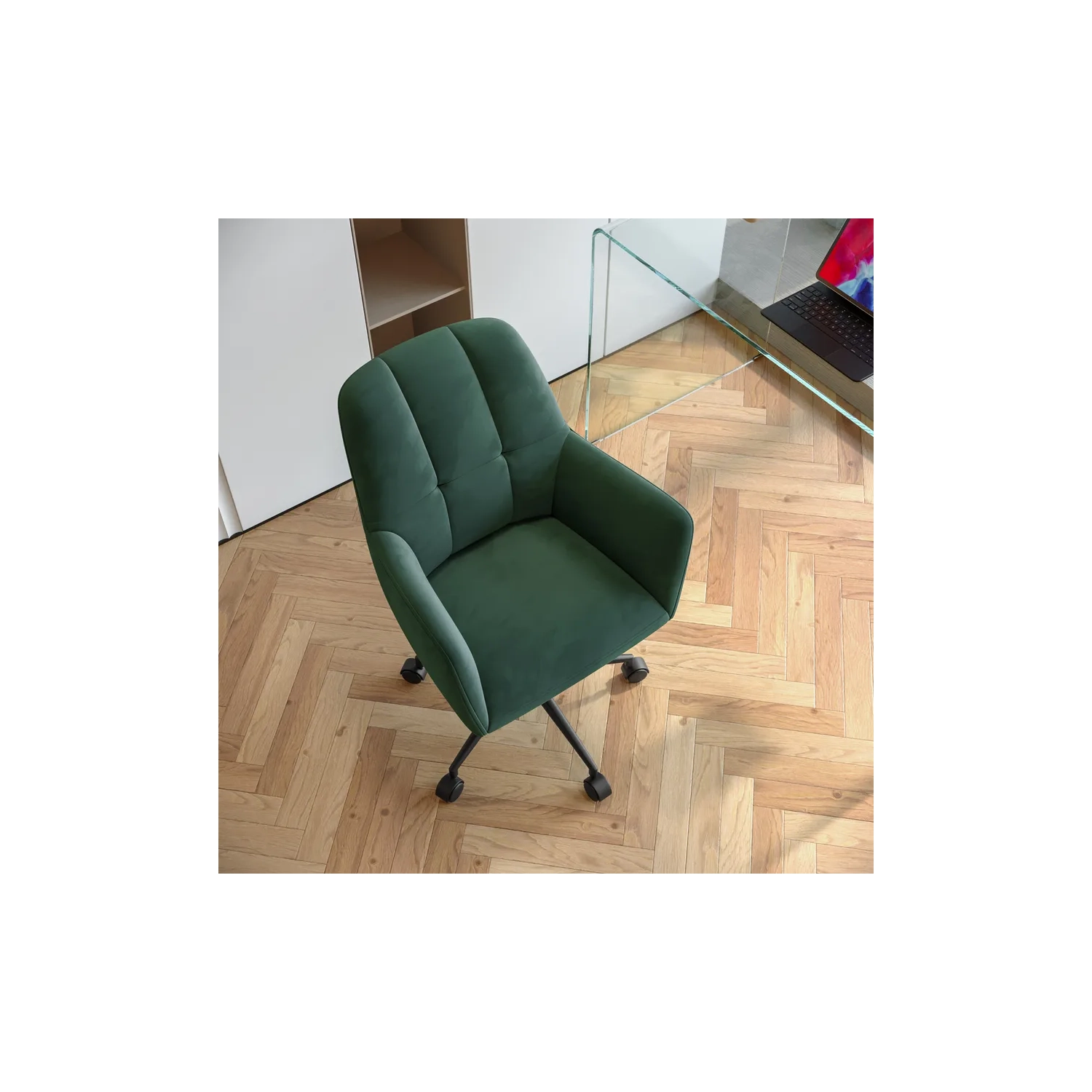 LUXWIN Green Fabric Upholstered Button Tufted Office Chair