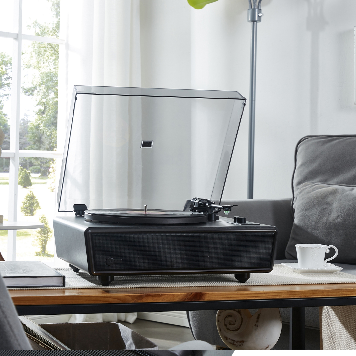 Arkrocket Huygens Bluetooth Turntable With Built-In Speakers (Black）