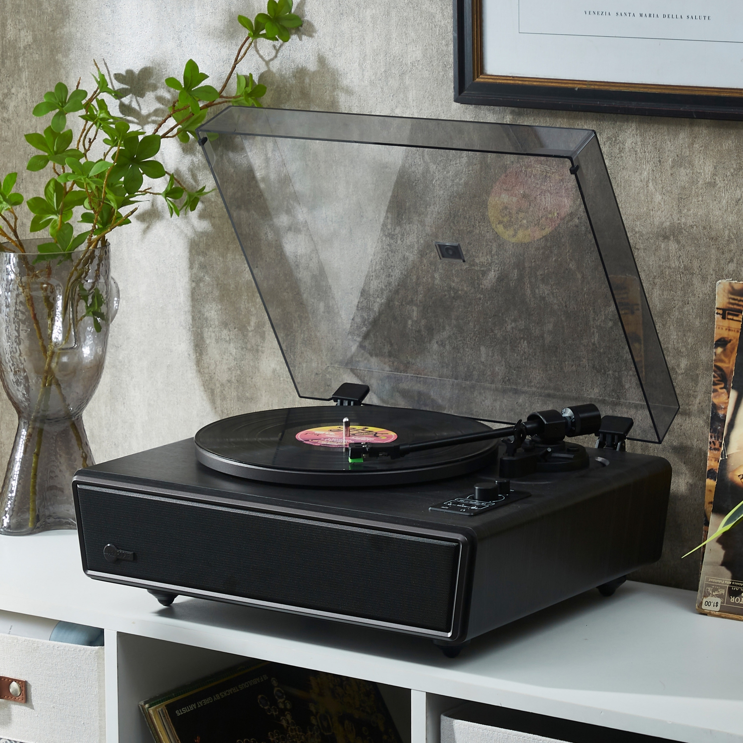 Arkrocket Huygens Bluetooth Turntable With Built-In Speakers (Black）