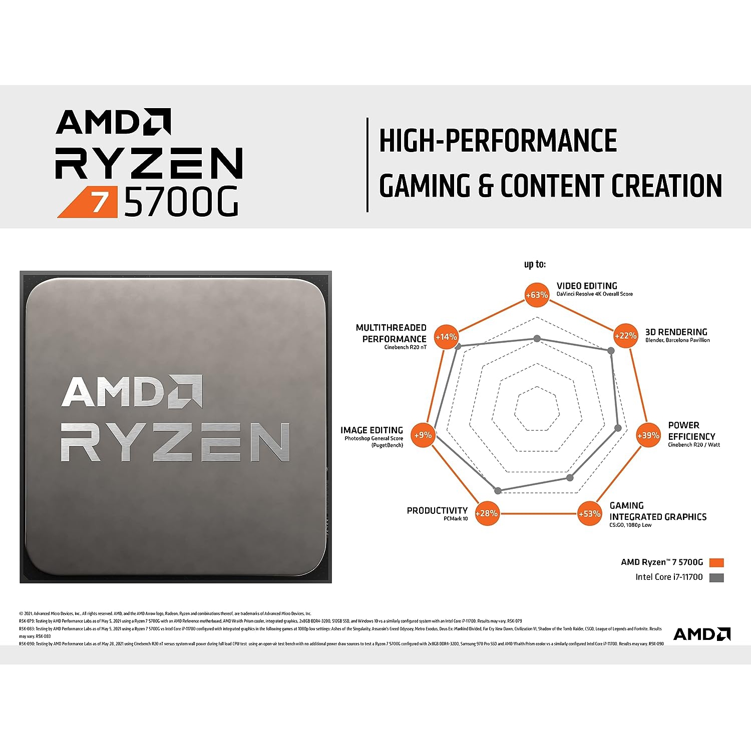 Processeur d'ordinateur de bureau Ryzen 7 5700G d'AMD remis à neuf, déverrouillé, 8 cœurs jusqu'à la prise 4,60&nbsp;GHz AM4 ( sans refroidisseur )