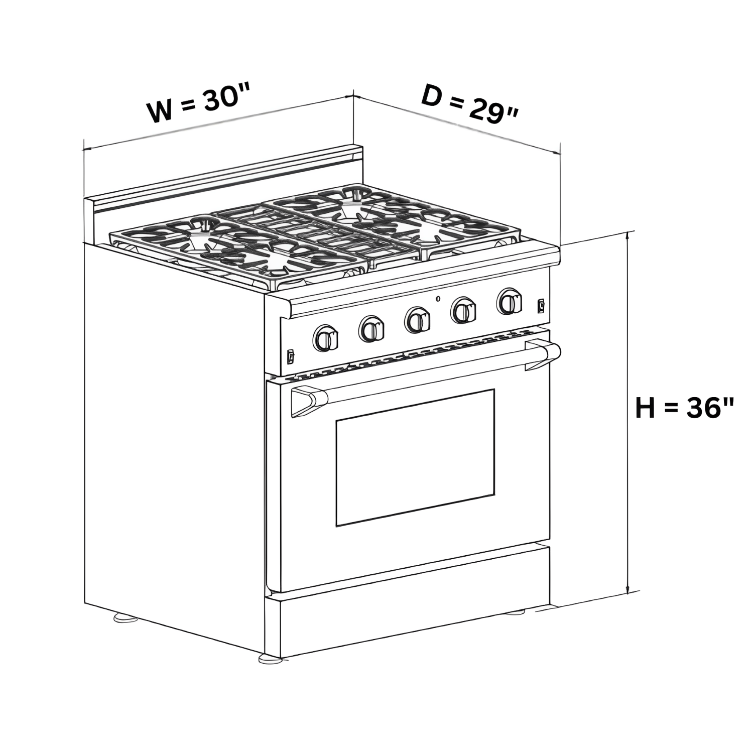CROWN 30"" Professional Stainless Steel 5.2 cu. ft. Dual Fuel Gas Range ARD3001