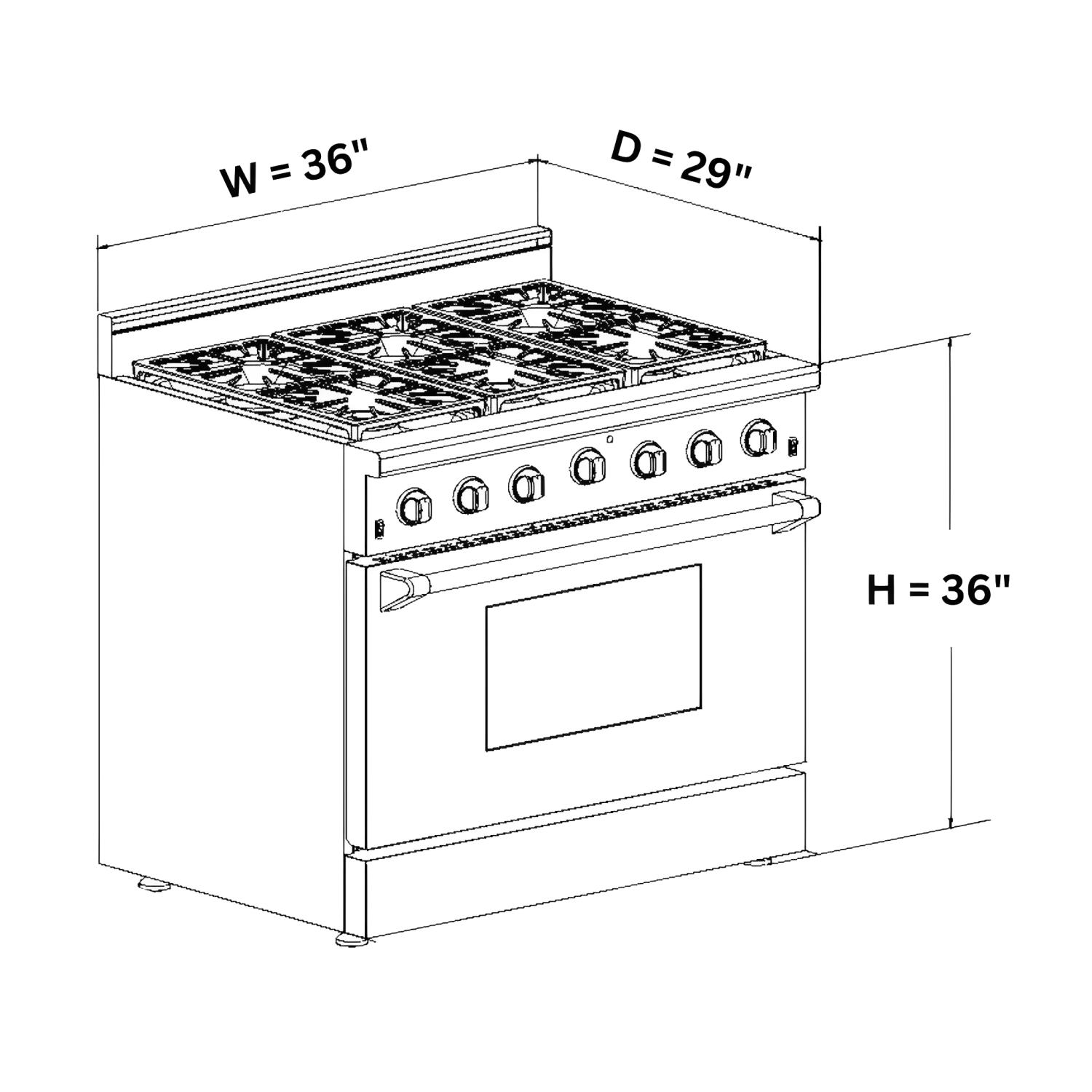 CROWN 36"" Professional Stainless Steel 5.2 cu. ft. Oven, Dual Fuel Gas Range ARD3601