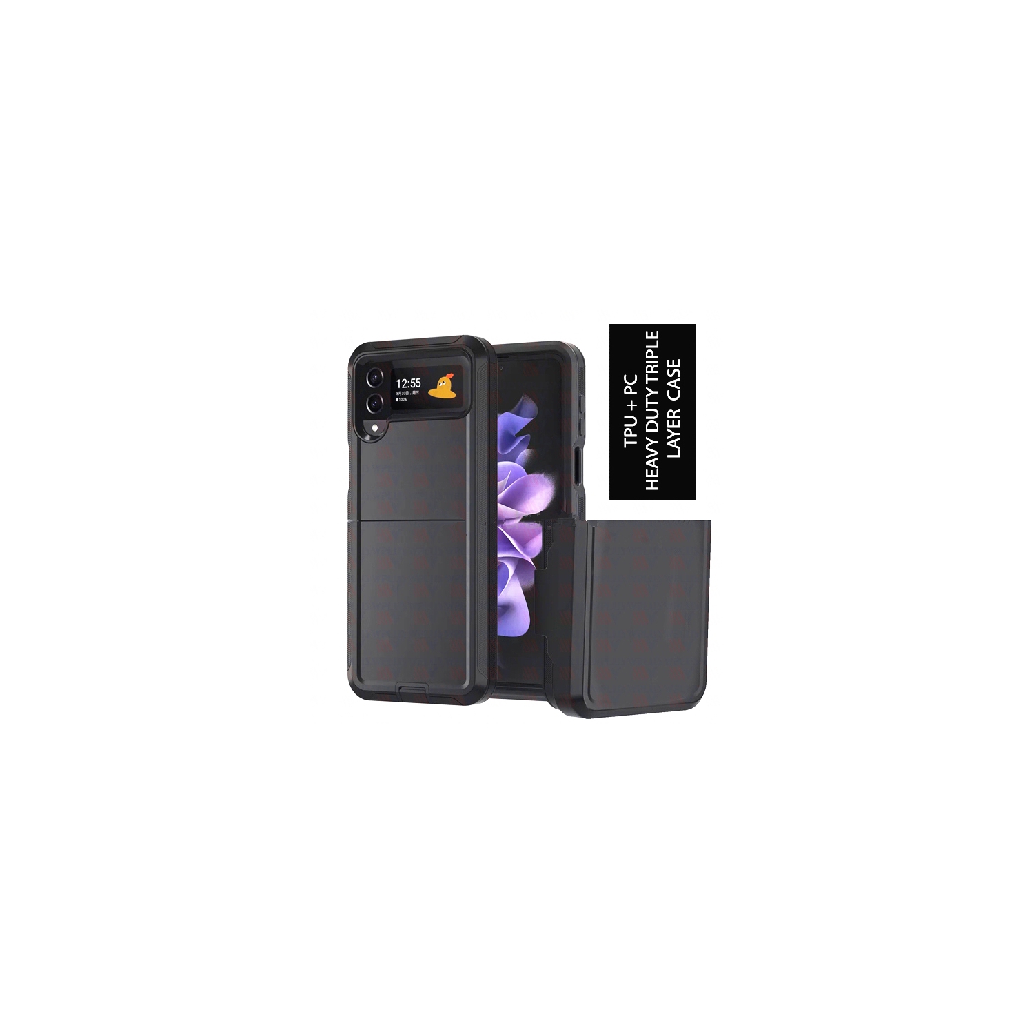 【CSmart】 Triple 3 Layers Shockproof Heavy Duty Defender Hard Case for Samsung Galaxy Z Flip 5, Black