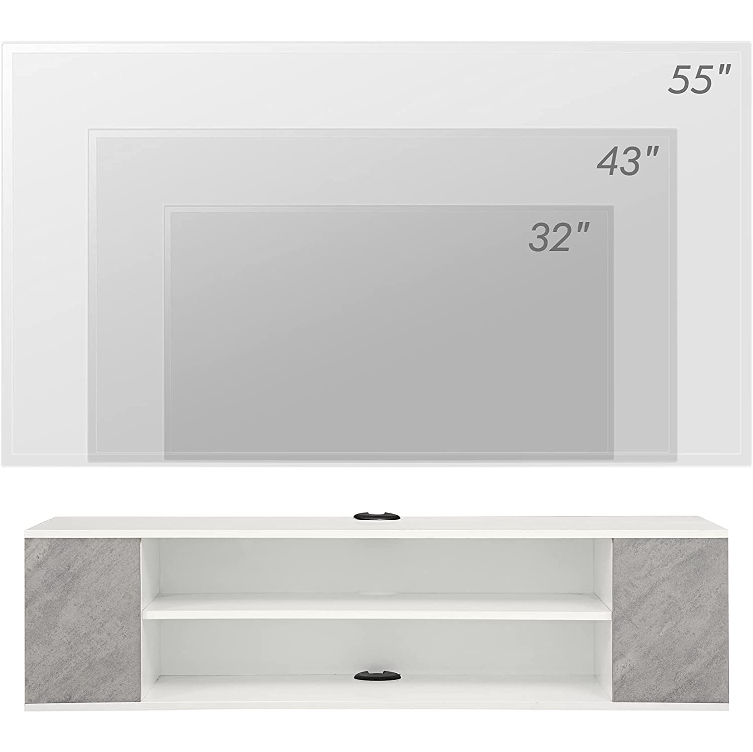 WAMPAT White Floating TV Stand with Blue LED Lights, Wall Mounted Shelf for Living Room, White& Grey, 39"