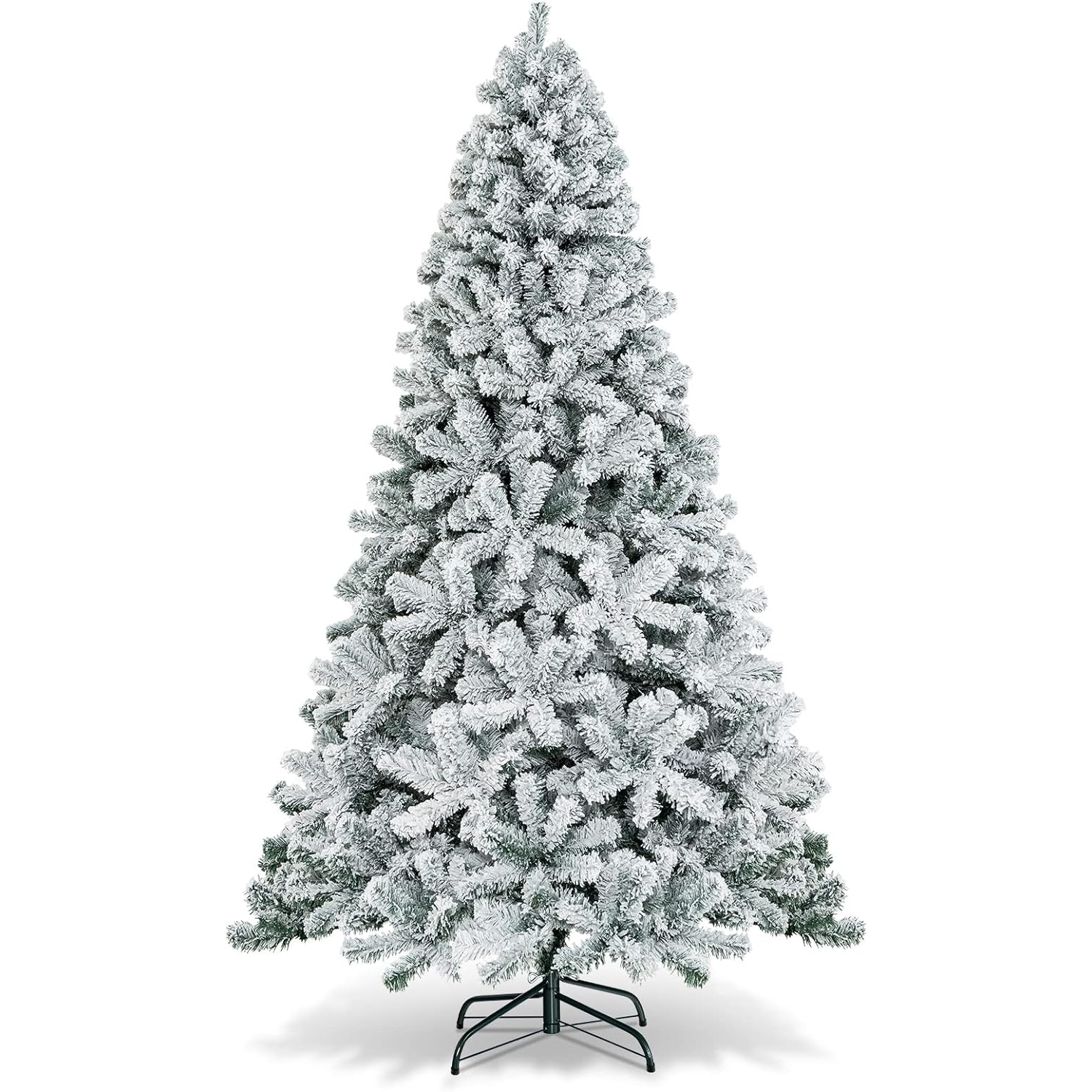 6FT Artificial Christmas Tree Snow Flocked, Holiday Xmas White Tree Decoration Pine Tree with 800 Branch Tips W/ Metal Stand & Gloves