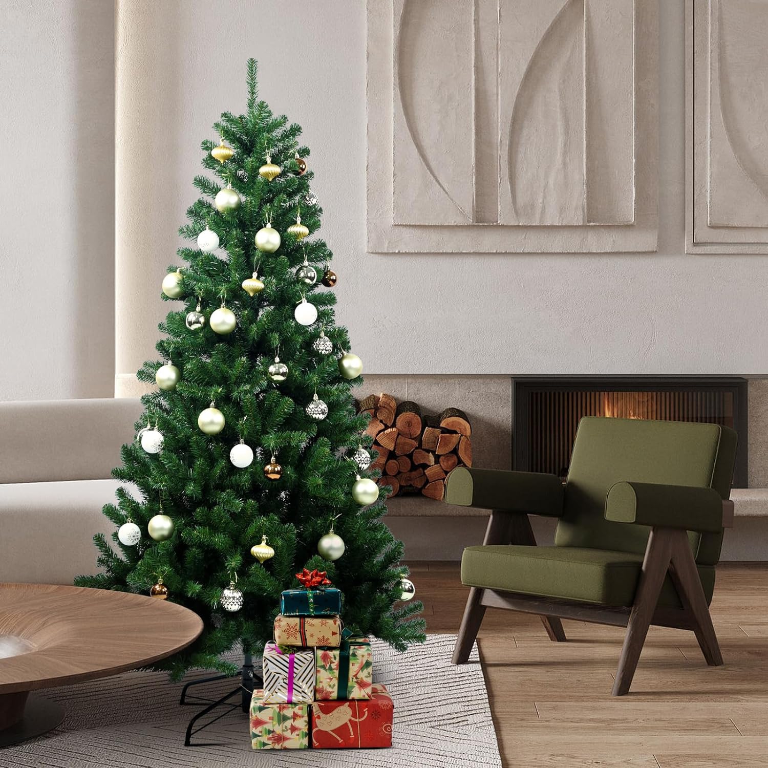 5FT Artificial Christmas Tree, Holiday Xmas Tree Decoration Pine Tree with 500 Branch Tips, Solid Metal Stand included