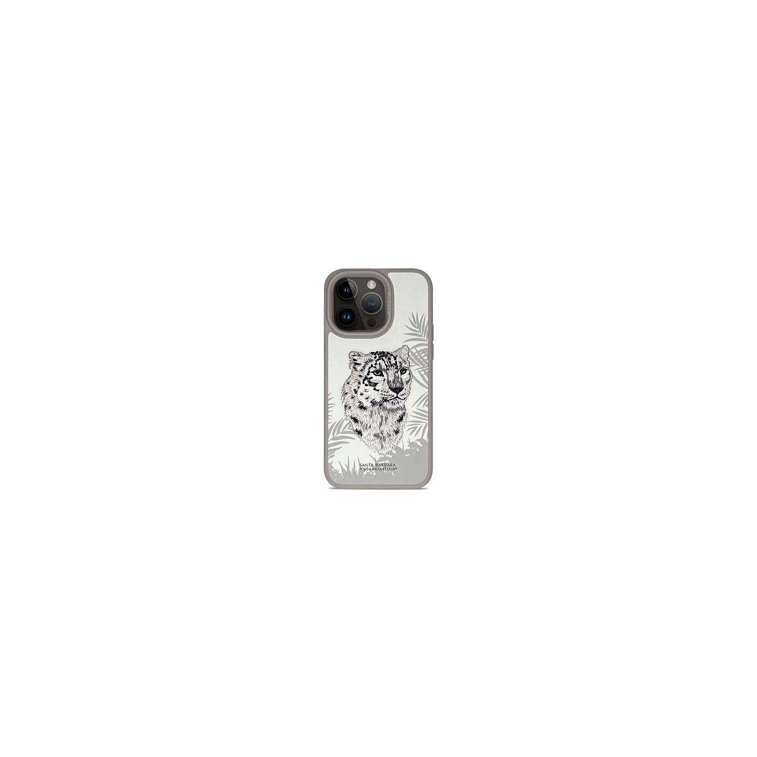 Santa Barbara Savanna Series 3D Embroidered Snow Tiger Leather Protective Case for iPhone 15 Pro Max