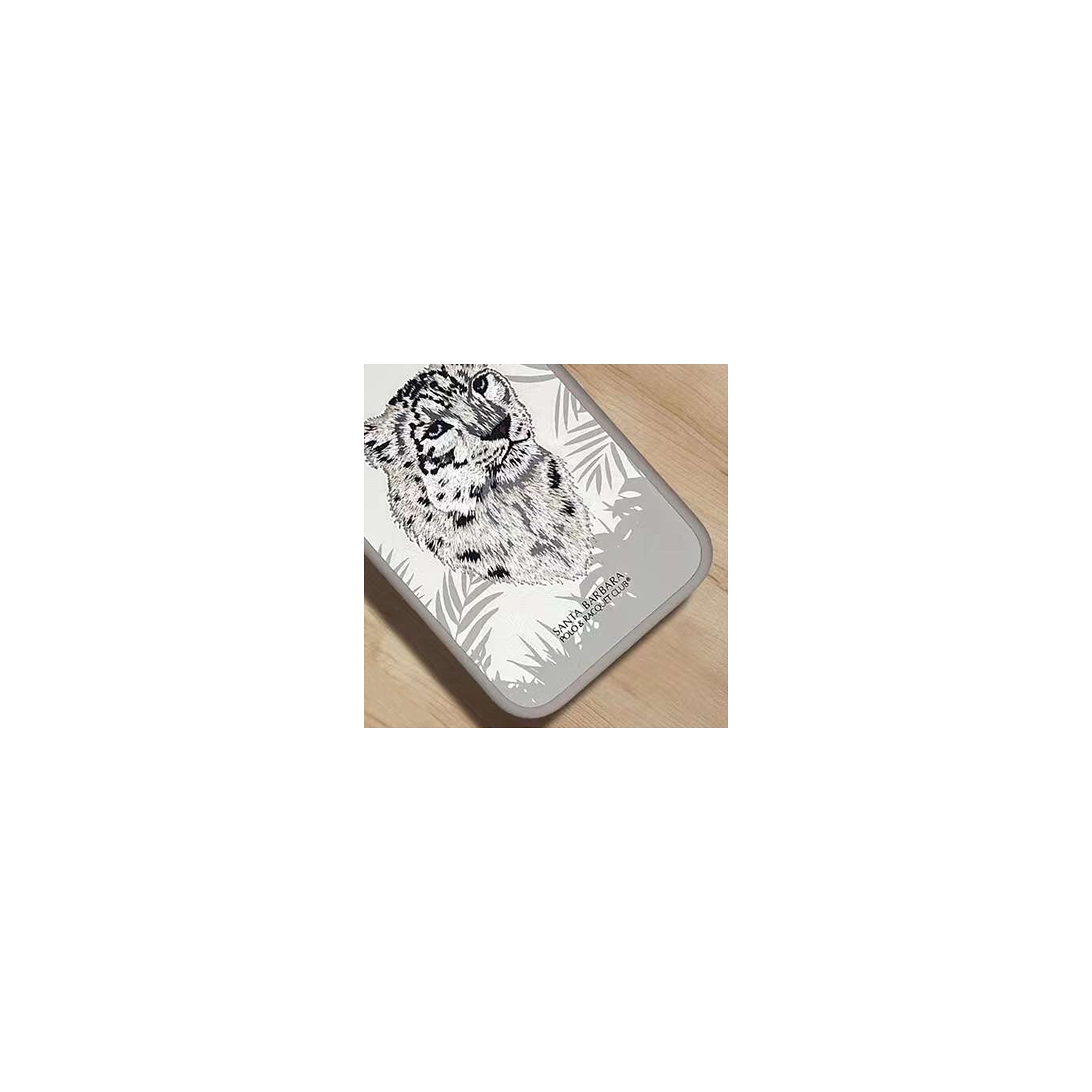 Santa Barbara Savanna Series 3D Embroidered Snow Tiger Leather Protective Case for iPhone 15 Pro Max