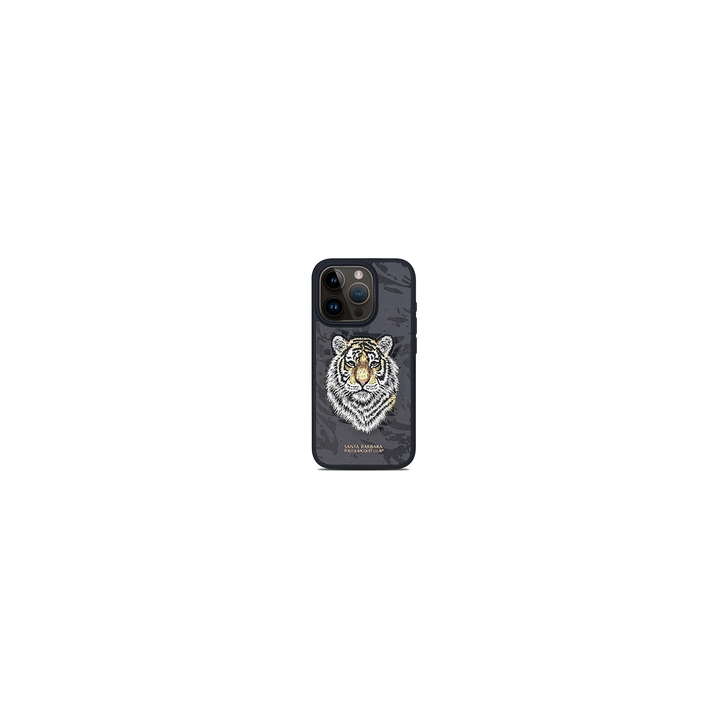 Santa Barbara Savanna Series 3D Embroidered Polo Tiger Leather Protective Case for iPhone 15 Pro Max