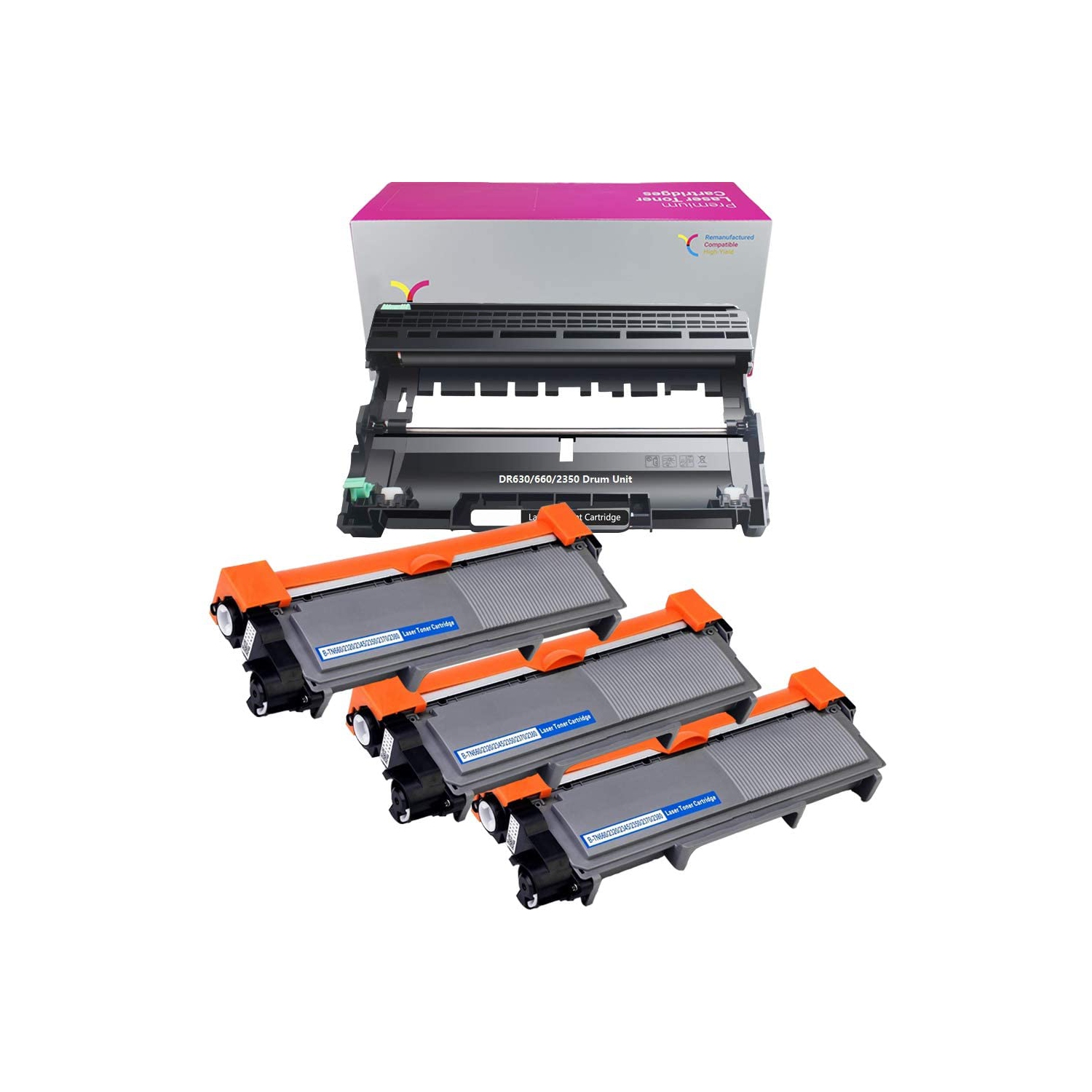 Best Ink compatible Brother New DR630 Drum Unit & TN660 x 3 Generic Laser Toner Cartridge