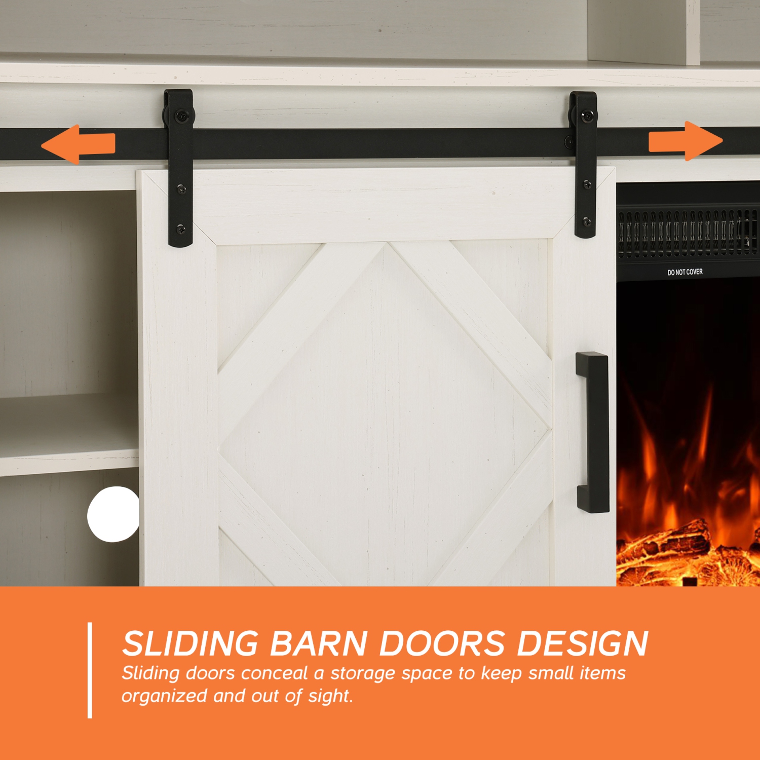 Wampat Fireplace TV Stand for TVs Up to 65 Inch, LED Wood Entertainment Center with Storage Cabinet, Sliding Barn Door, 2 Heating Mode, 5 Brightness,