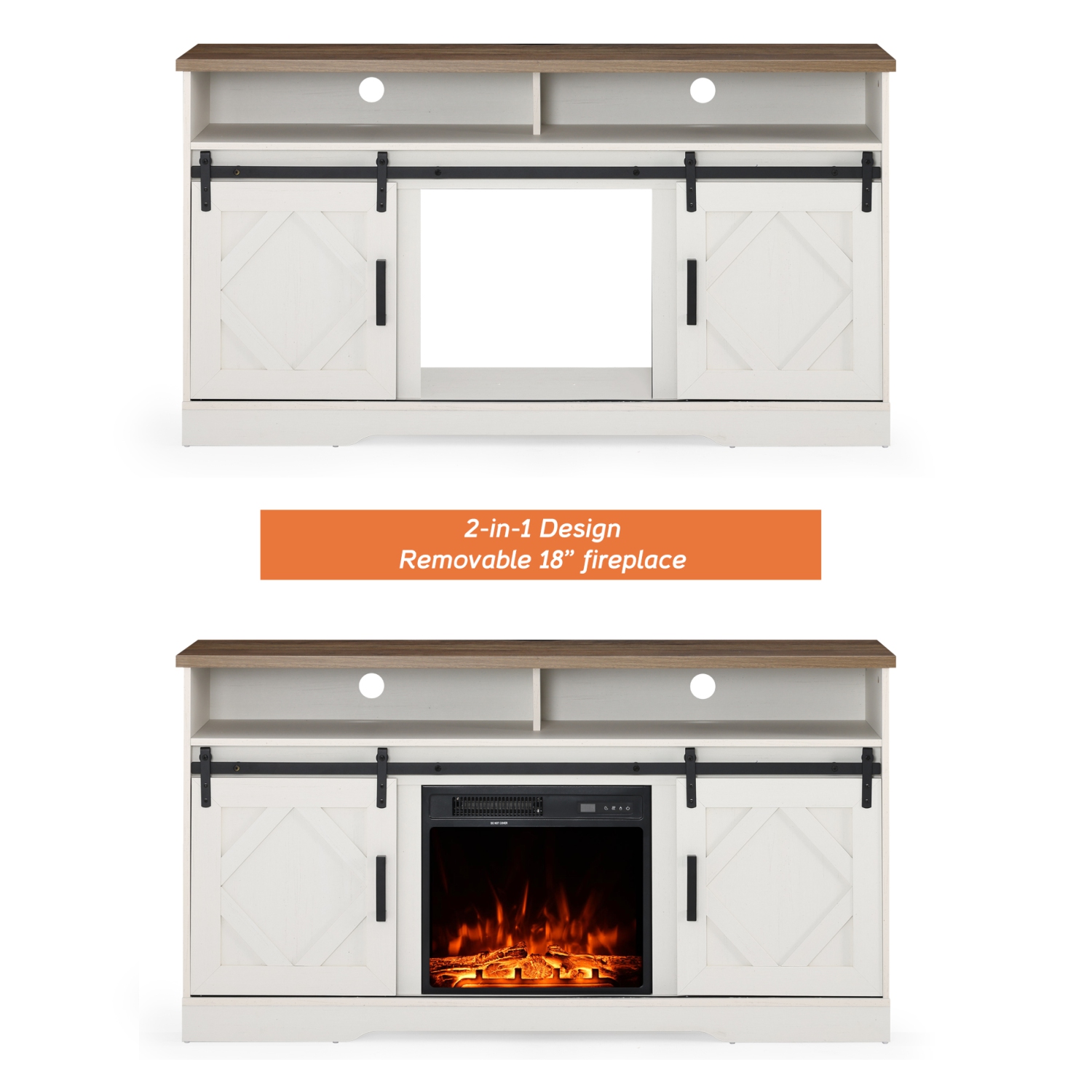 WAMPAT Fireplace TV Stand for TVs Up to 65 Inches, Wood Electric Fireplace Entertainment Center with Storage 2 Heating Mode and 5 Brightness for