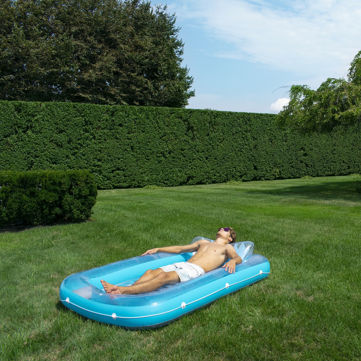 Blue Inflatable Swimming Pool Suntan Lounger with Pillow 70"