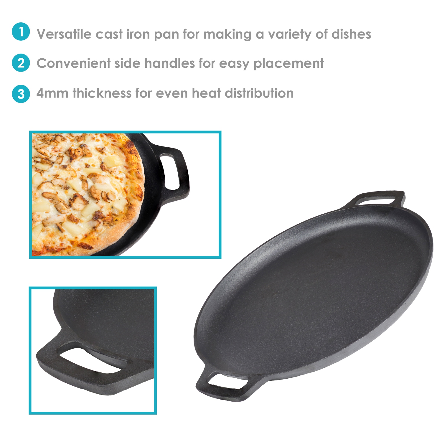 Sunnydaze Seasoned Cast Iron Pizza Pan with Handles - 13.75-Inch