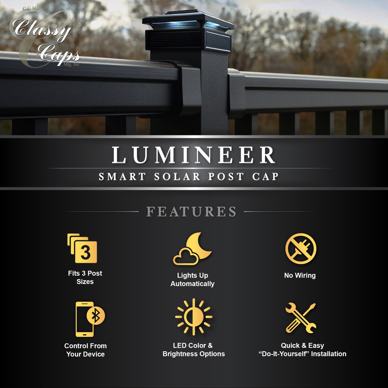 Classy Caps Lumineer Smart Solar Post Cap - 2 pack