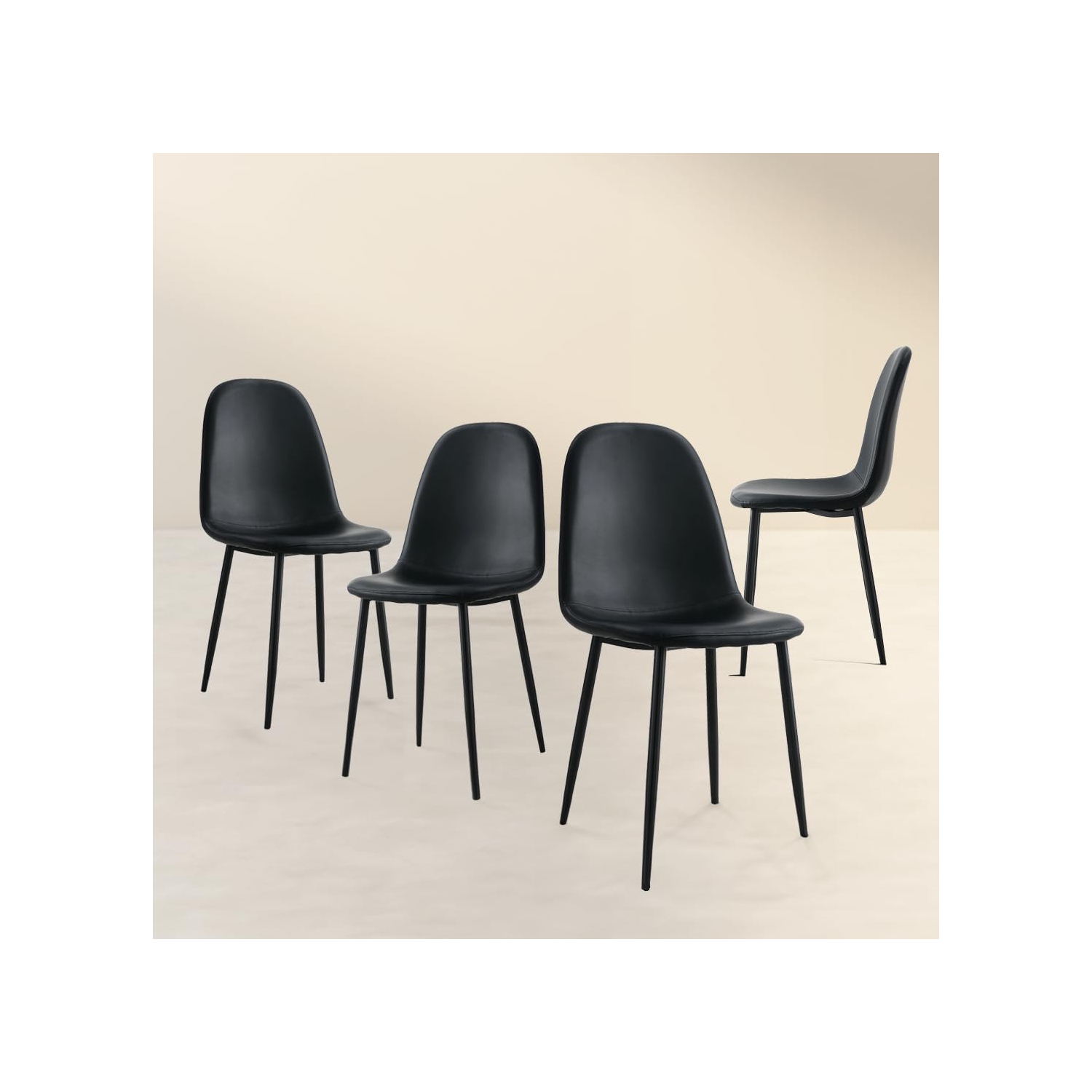 Aykah Sera Black Dining Chair Set of 4, Faux Leather Dining Chairs for Kitchen, Dining Room, Bedroom, Pre Assembled Side Chairs