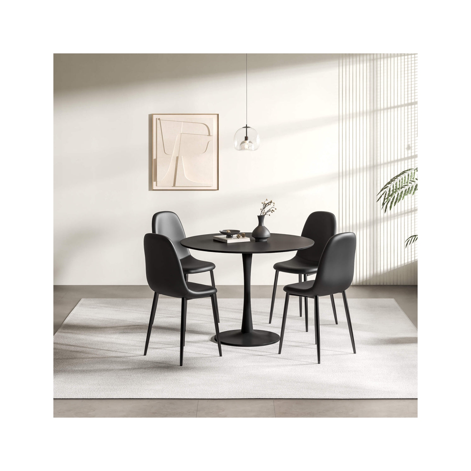 Aykah Sera Black Dining Chair Set of 4, Faux Leather Dining Chairs for Kitchen, Dining Room, Bedroom, Pre Assembled Side Chairs