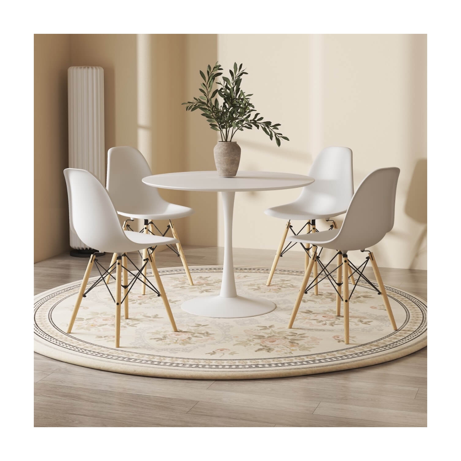 Table ronde Aykah 39.5&nbsp;po pour 4 – Table ronde à surface blanche – Économise de l'espace avec base en métal pour salle à manger, cuisine, salon