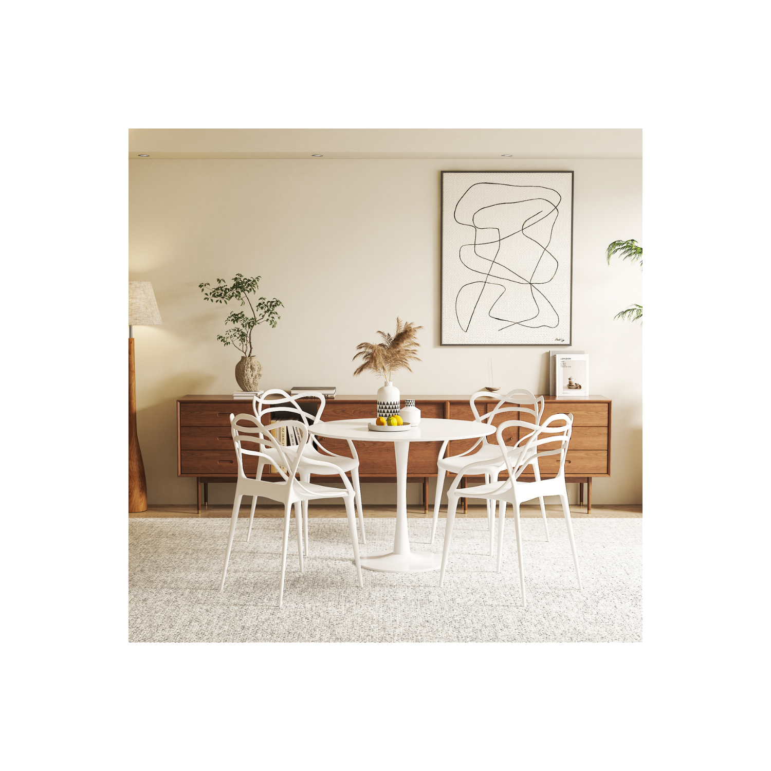 Table ronde Aykah 39.5&nbsp;po pour 4 – Table ronde à surface blanche – Économise de l'espace avec base en métal pour salle à manger, cuisine, salon