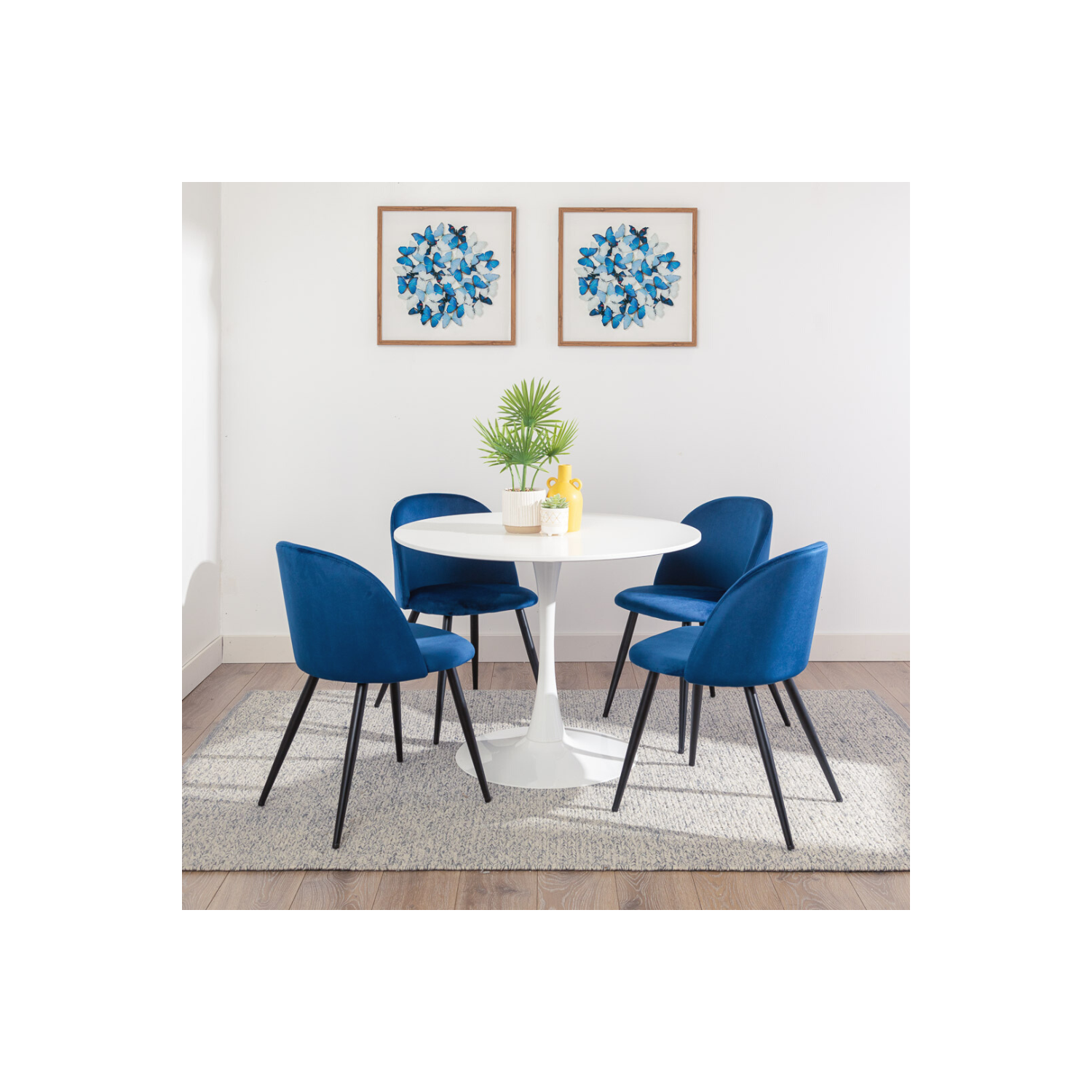 Table ronde Aykah 39.5&nbsp;po pour 4 – Table ronde à surface blanche – Économise de l'espace avec base en métal pour salle à manger, cuisine, salon