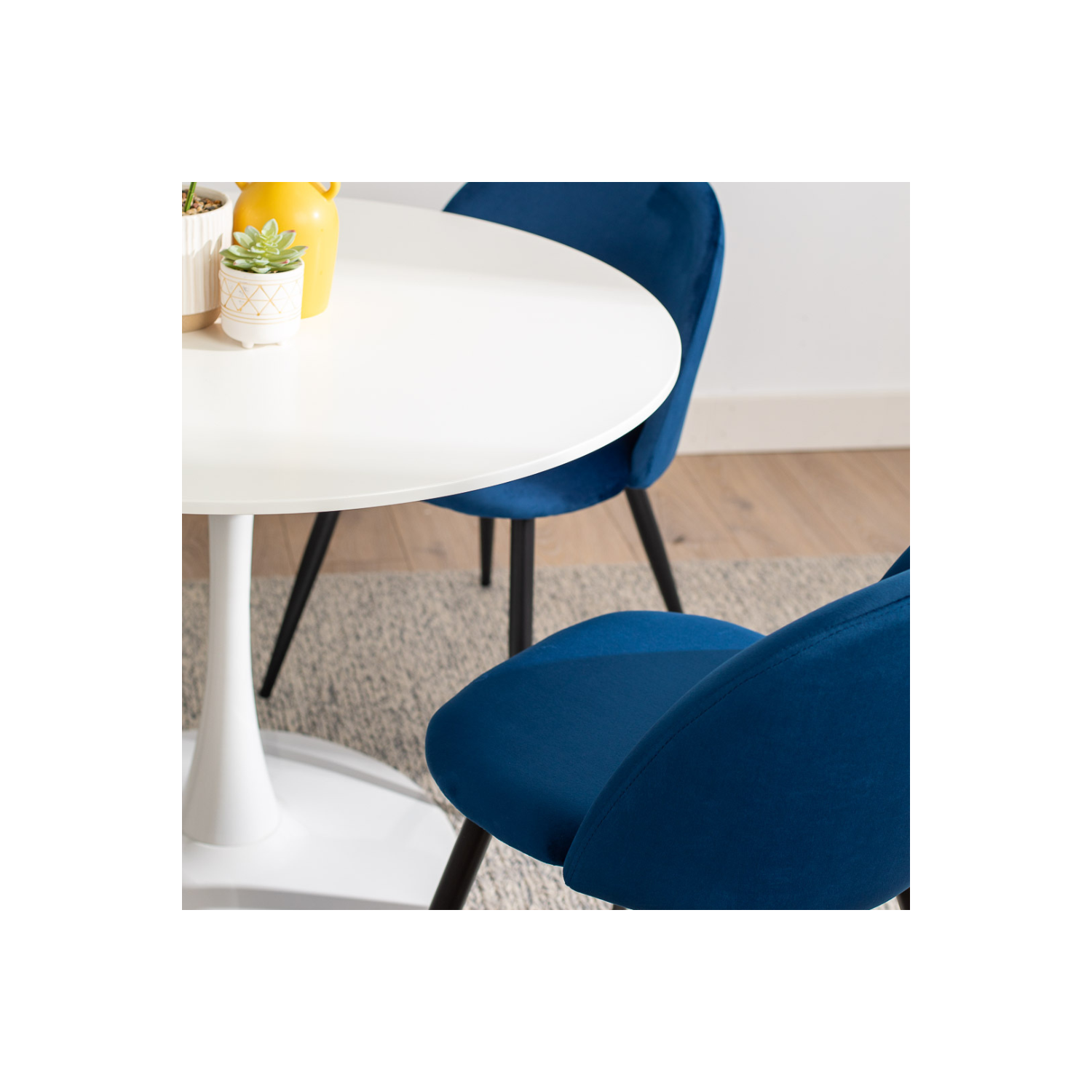 Table ronde Aykah 39.5&nbsp;po pour 4 – Table ronde à surface blanche – Économise de l'espace avec base en métal pour salle à manger, cuisine, salon