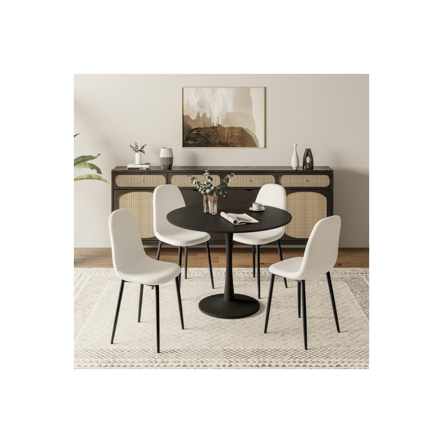 Table de salle à manger ronde de 39,5 po Aykah pour 4 - Table ronde en bois manufacturé - Économise de l'espace avec socle en métal pour la