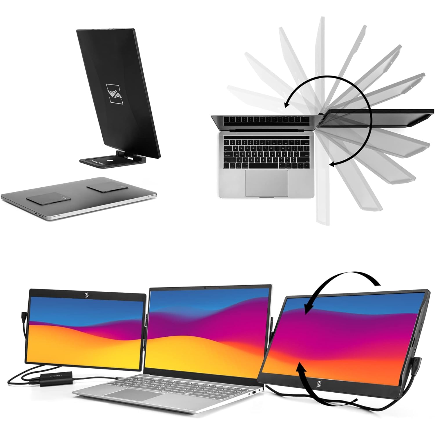SideTrak Swivel 14" Attachable Portable 1080P Laptop Monitors And USB-C Splitter Hub, Black