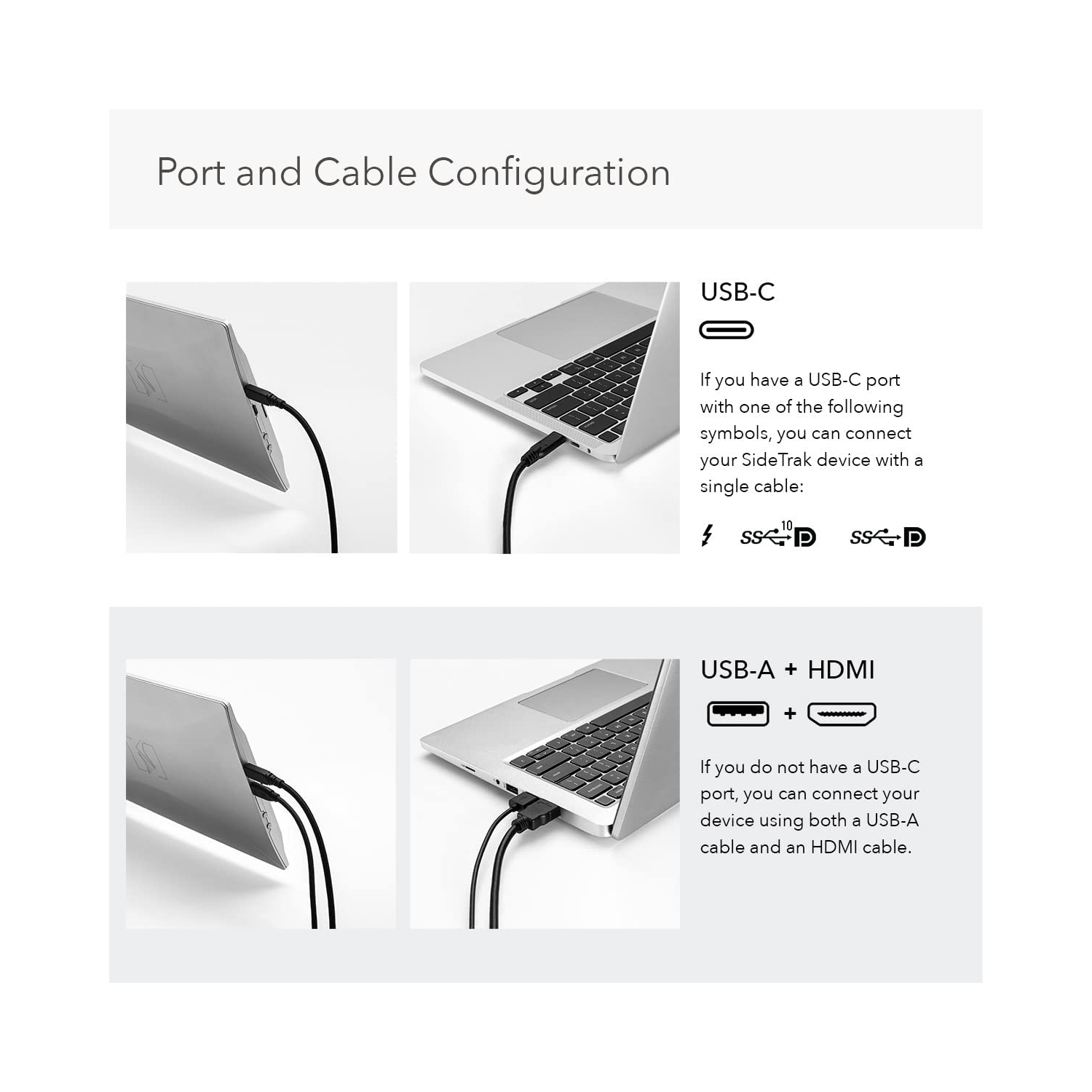 SideTrak Swivel 14" Attachable Portable 1080P Laptop Monitor, USB-C Or Mini HDMI, Silver