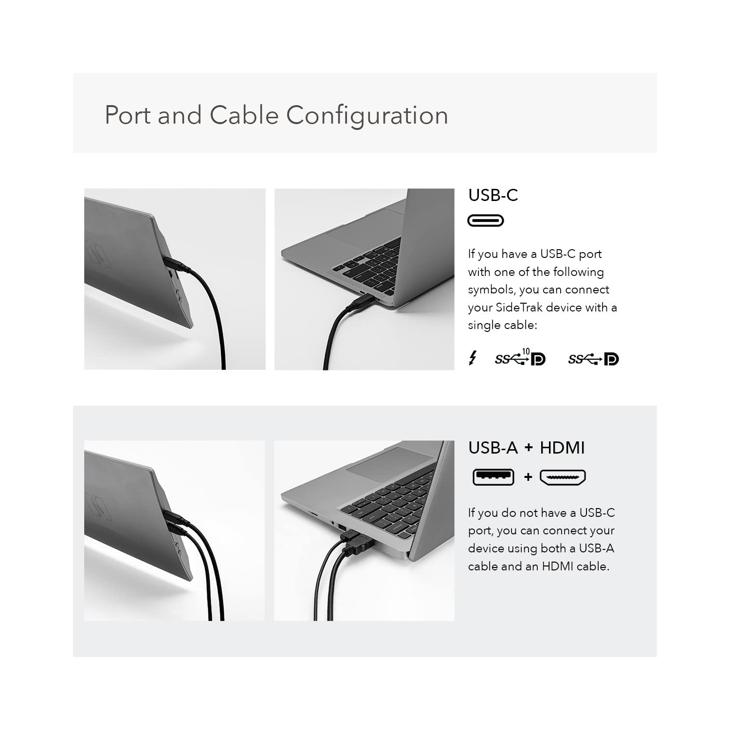 SideTrak Swivel 14" Attachable Portable 1080P Laptop Monitor, USB-C Or Mini HDMI, Dark Silver